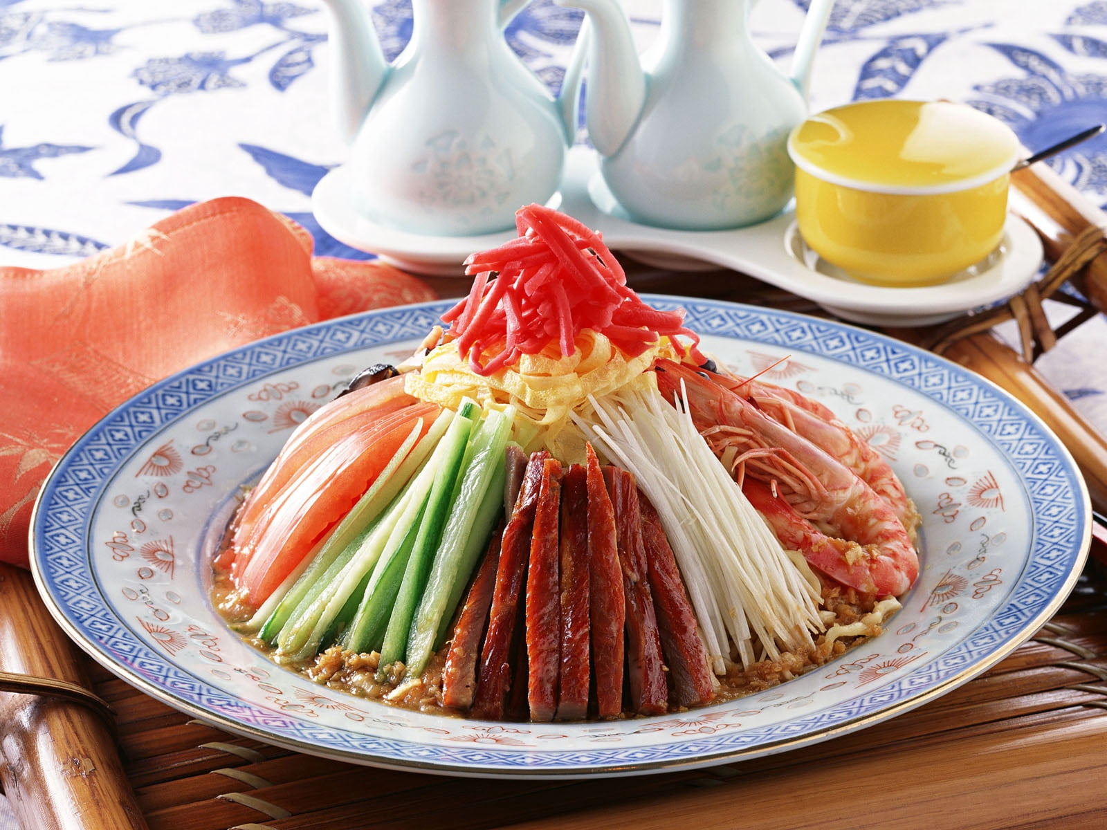 high angle view, serving dish, vegetables, crustacean, dish, shrimps, laying, crockery, food and drink, close-up, temptation, orange color, meal, no people, HD Wallpaper