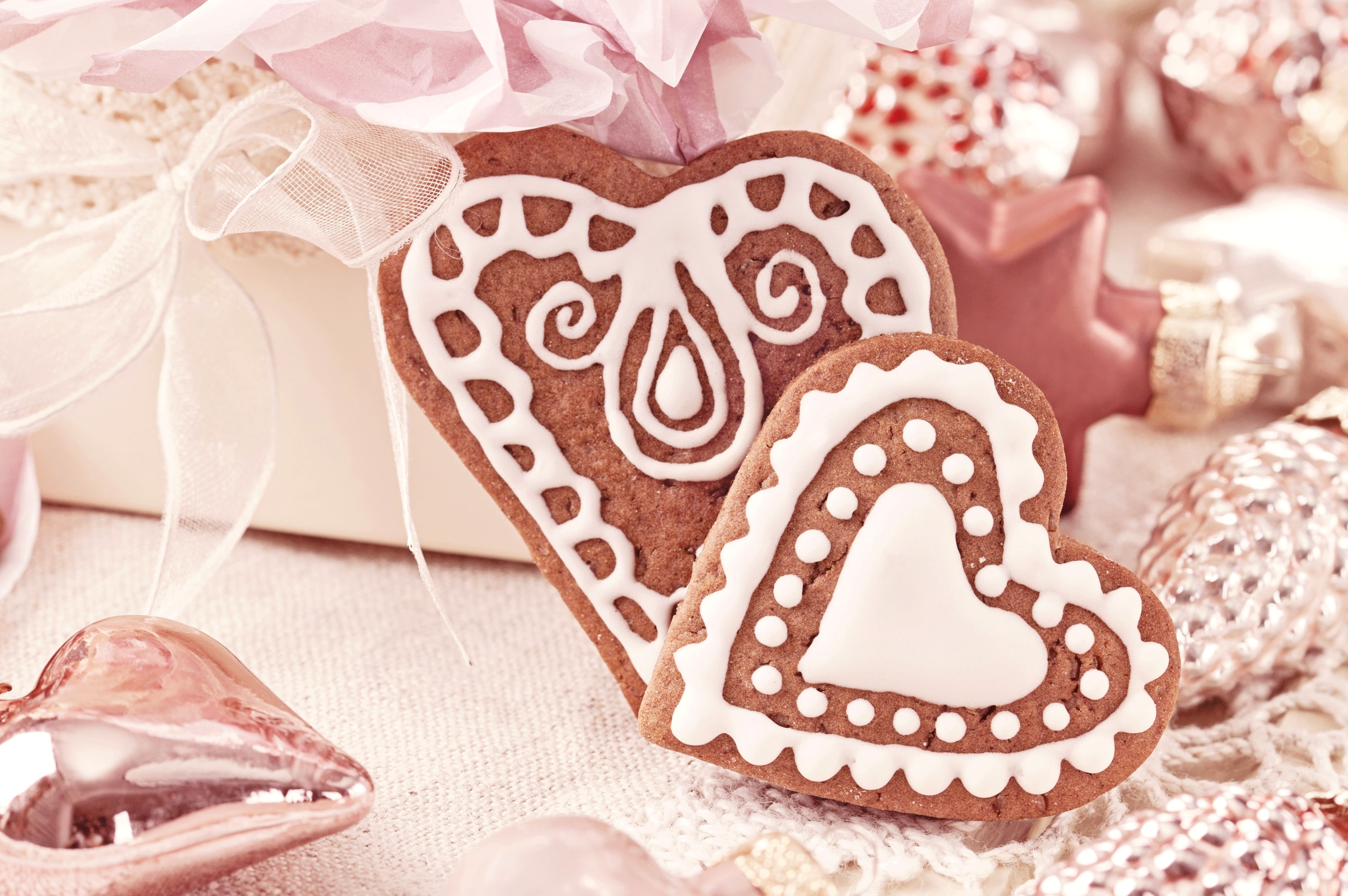 hearts, food, 2K, holidays, cookies, glaze, cakes, sweets, New Year, Christmas, heart, HD Wallpaper