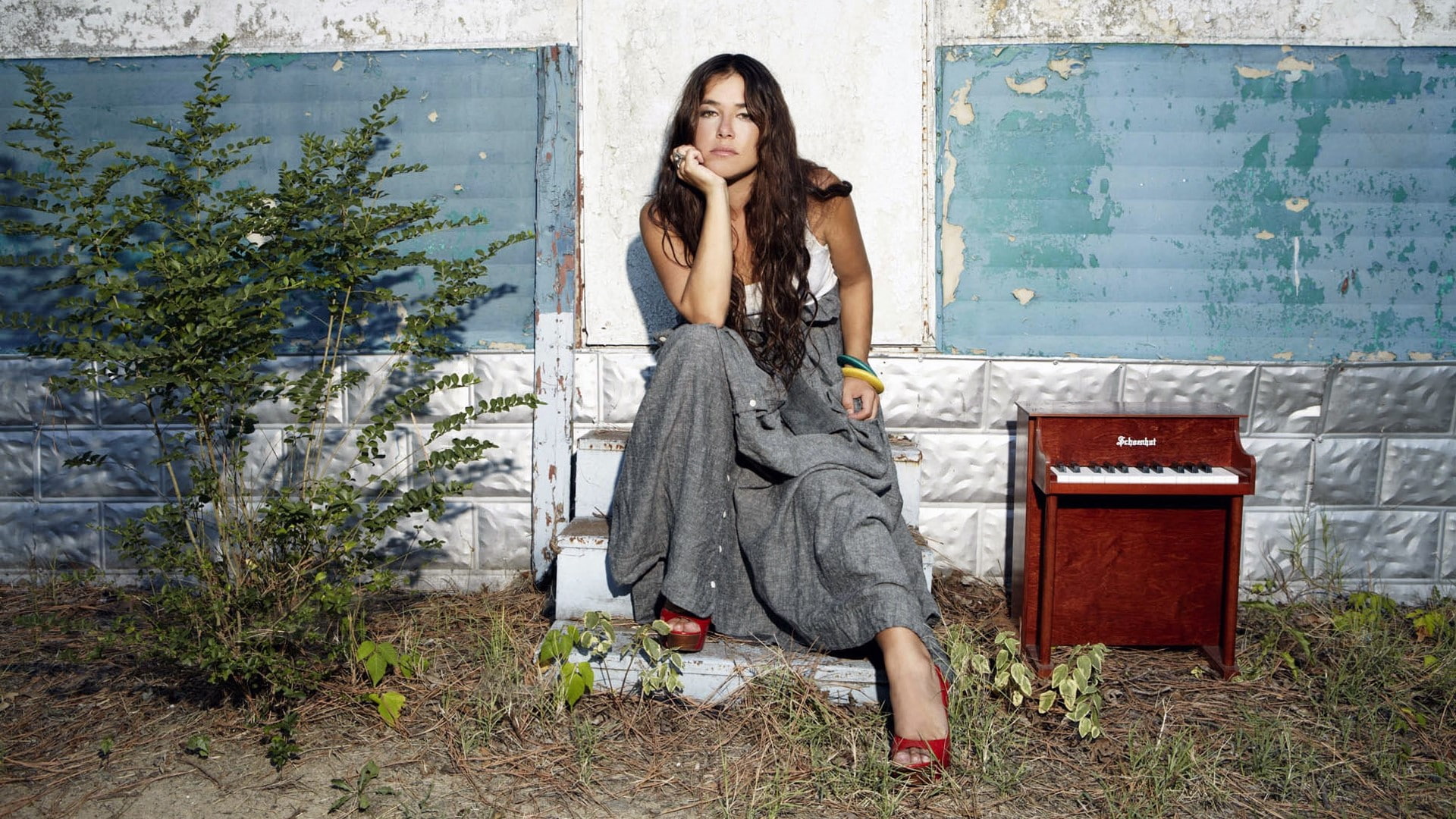 adult, real people, Girl, Wall, beauty, day, hairstyle, one person, 1080P, full length, young women, clothing, fashion, Rachael yamagata, long hair, contemplation, HD Wallpaper