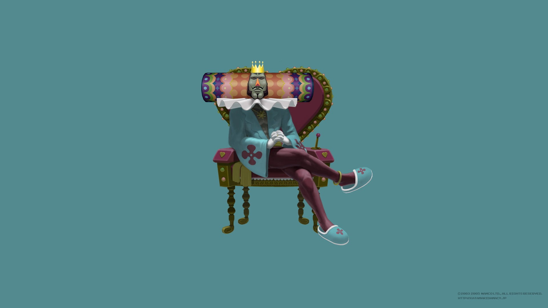 robot, body part, human body part, one person, Katamari, chair, illustration, blue background, women, human representation, simple, creativity, video game characters, HD Wallpaper
