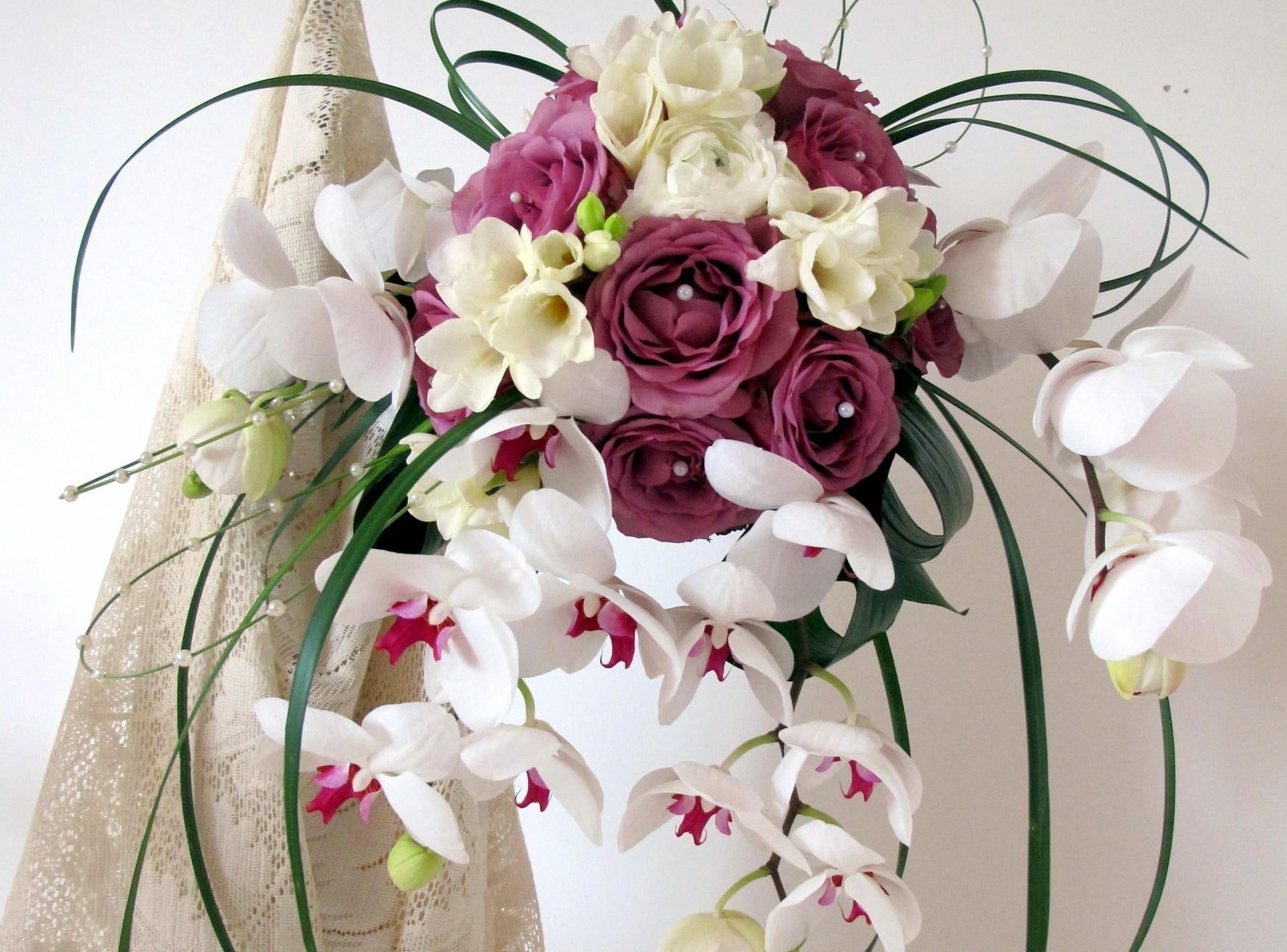orchids, bouquet, freesia, bouquets, 1080P, roses, flowers, nature and landscapes, nature, amp, HD Wallpaper
