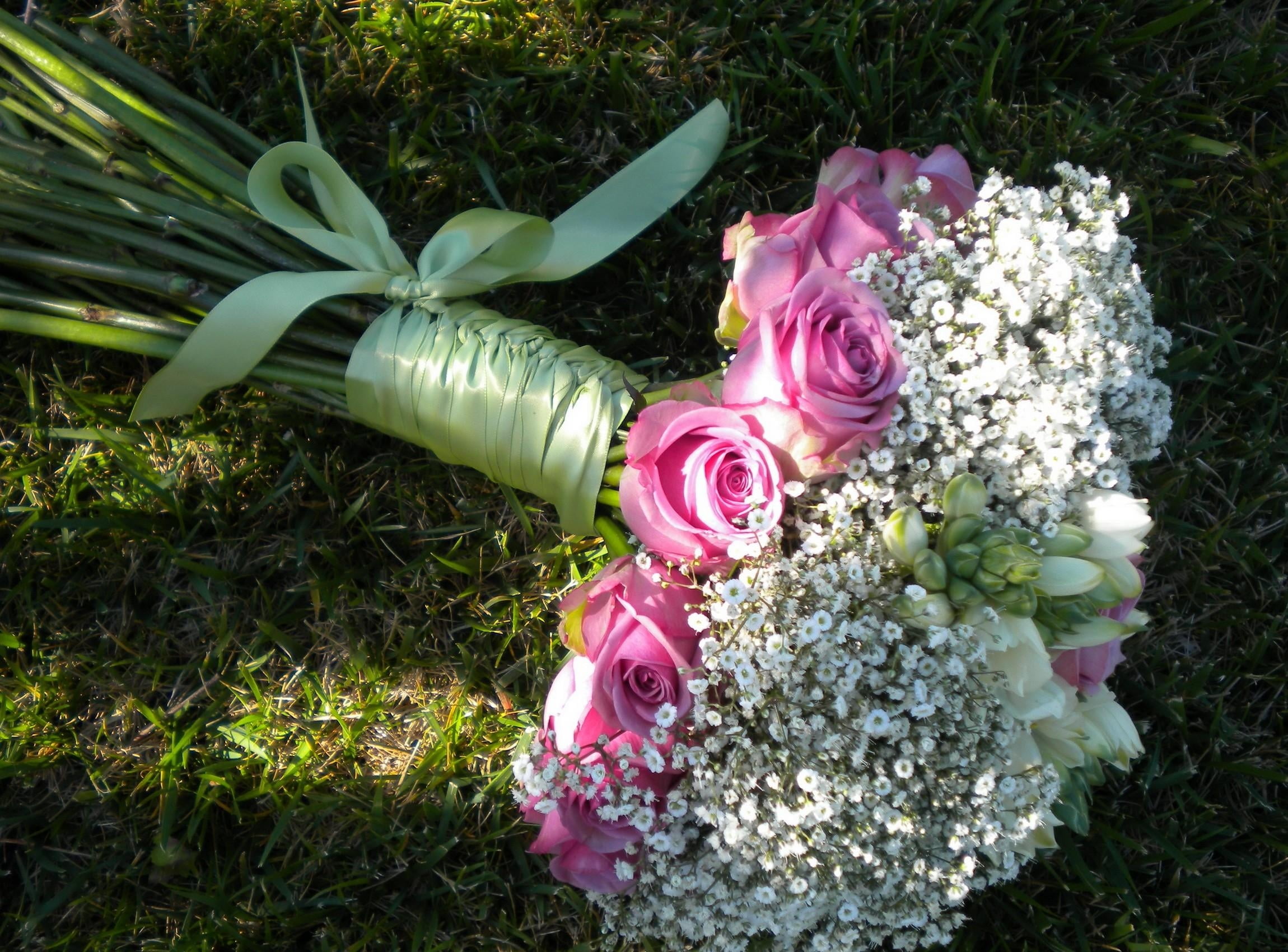wedding, day, decoration, arrangement, ribbon, love, green Color, flower, petal, no people, rose - Flower, bunch of flowers, gypsophila, leaf, flowering plant, HD Wallpaper