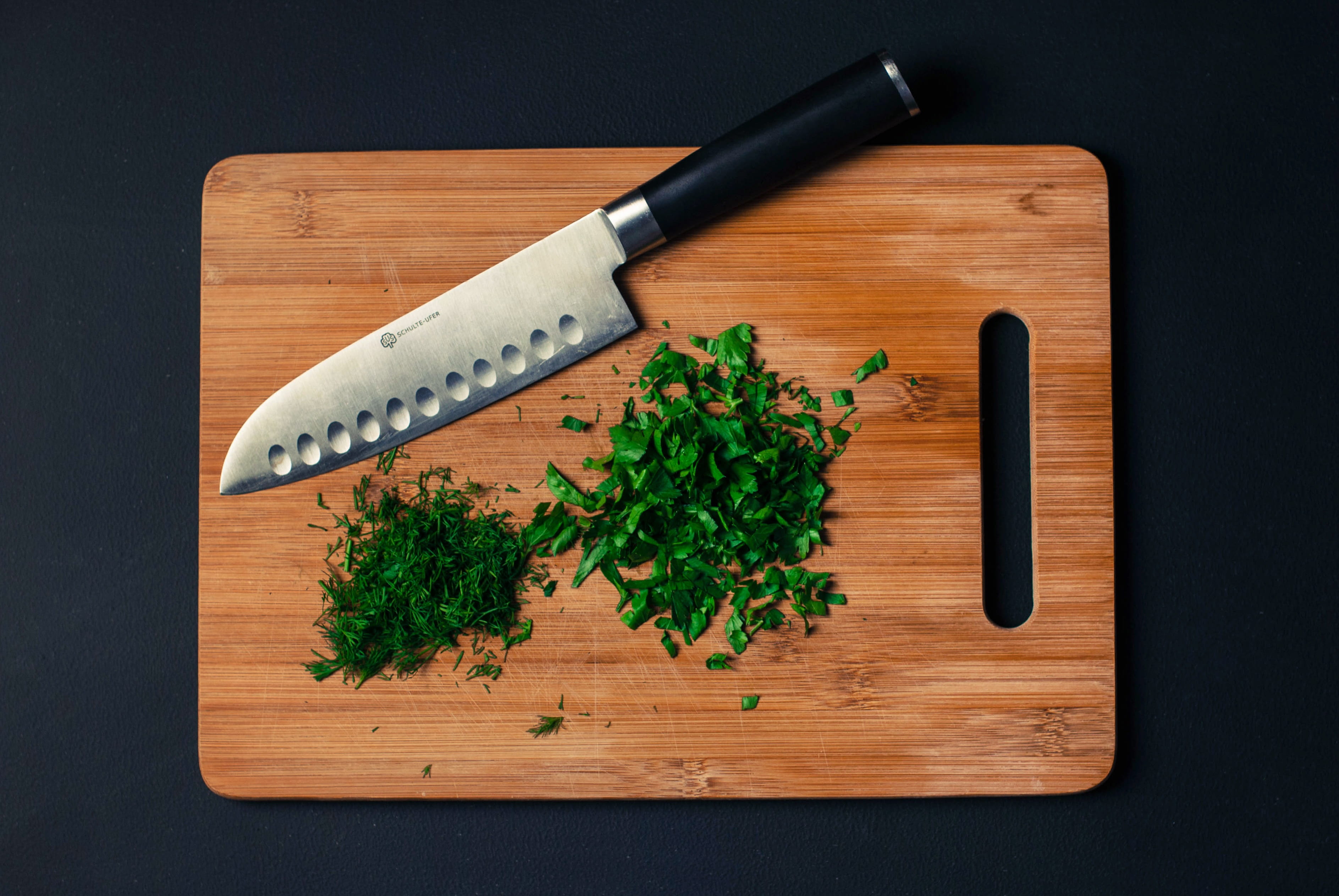 black, indoors, green color, healthy eating, chopped, herb, knife, vegetable, kitchen, high angle view, food and drink, no people, cutting board, directly above, HD Wallpaper