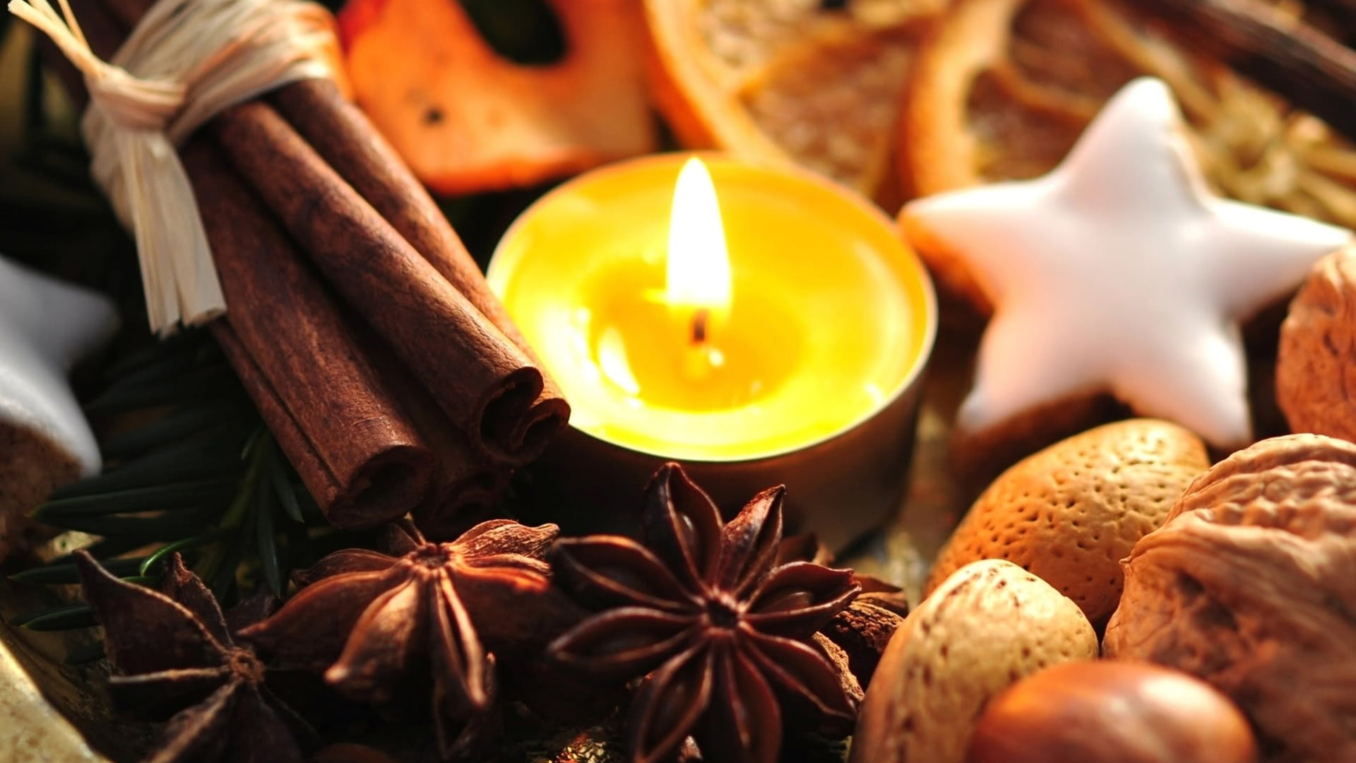 tranquility, organic, illuminated, christmas, close-up, source of illumination, tea light, close, diet, food and drink, celebration, candle, plant, health, HD Wallpaper