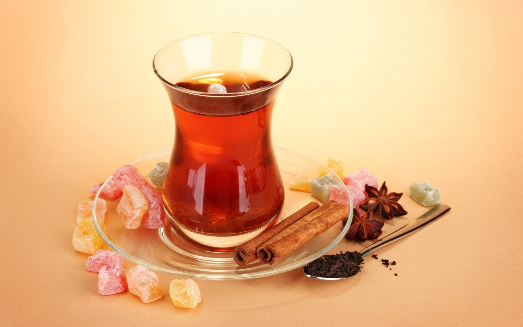 anise, tea leaves, candied fruits, spoon, 720P, tea, cinnamon, HD Wallpaper
