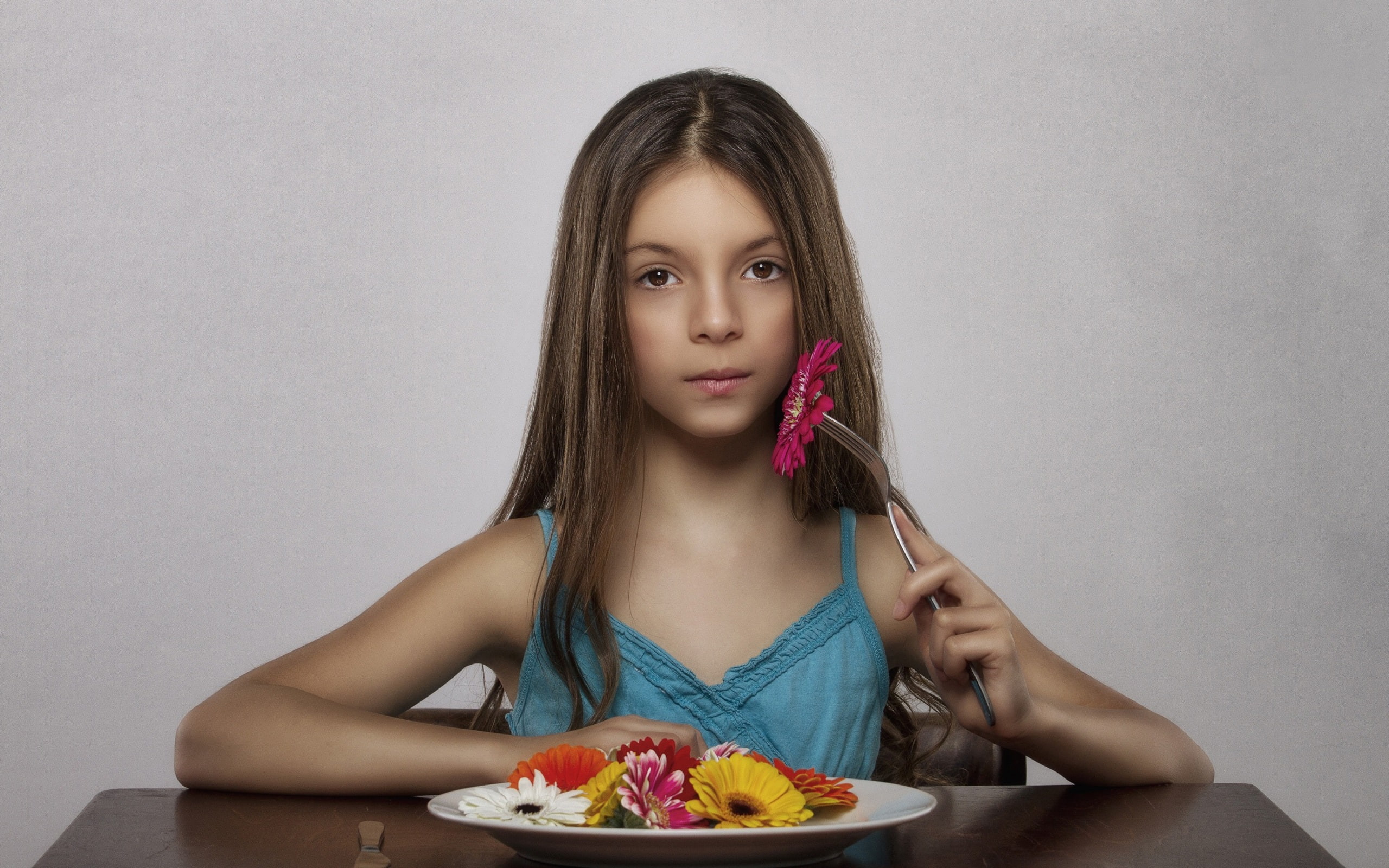 2K, Vegetarian, Flowers, Girl, Eating, HD Wallpaper