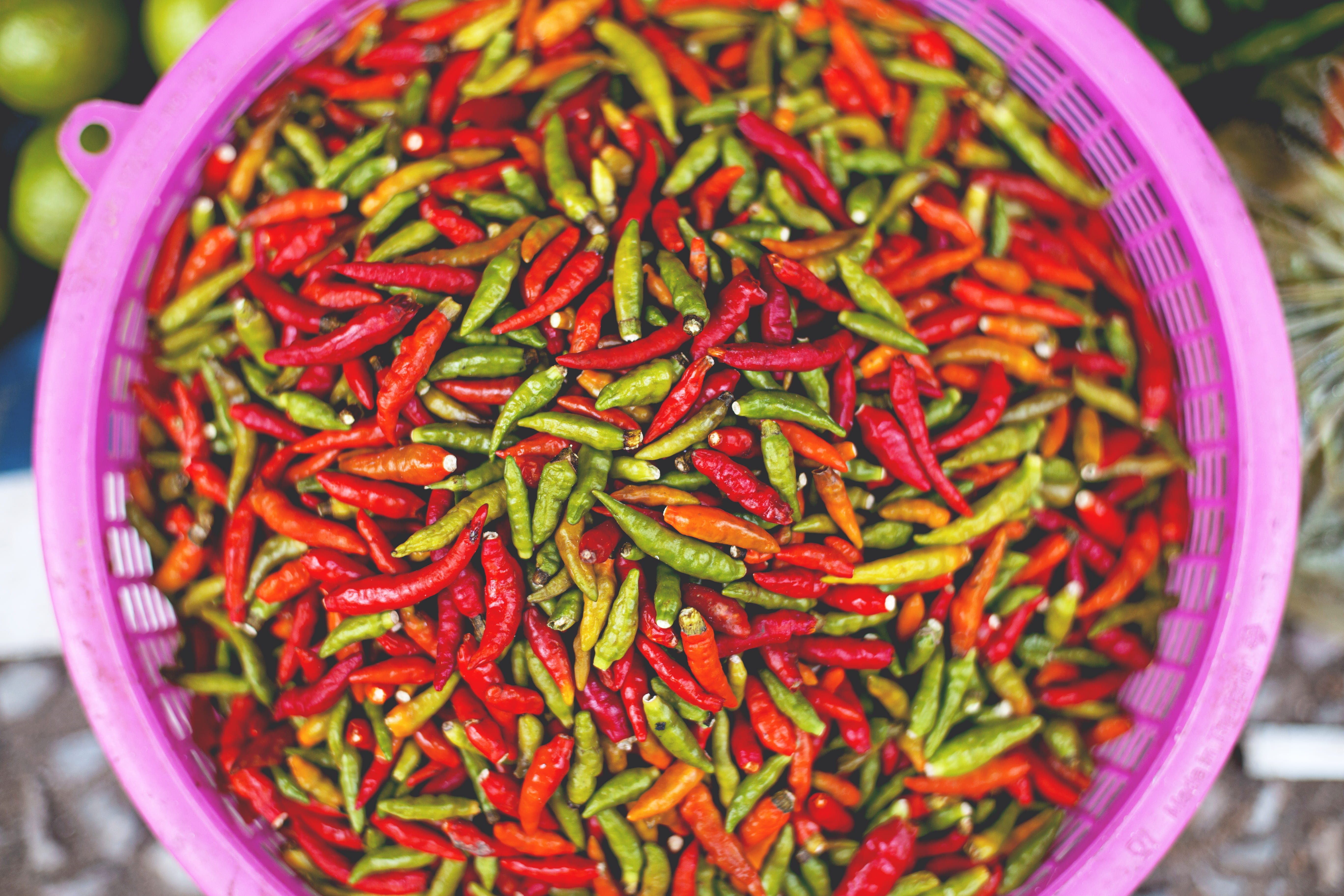 photo, focus on foreground, spice, bunch, abundance, nature, red chili pepper, wellbeing, chili, food and drink, large group of objects, green, freshness, HD Wallpaper