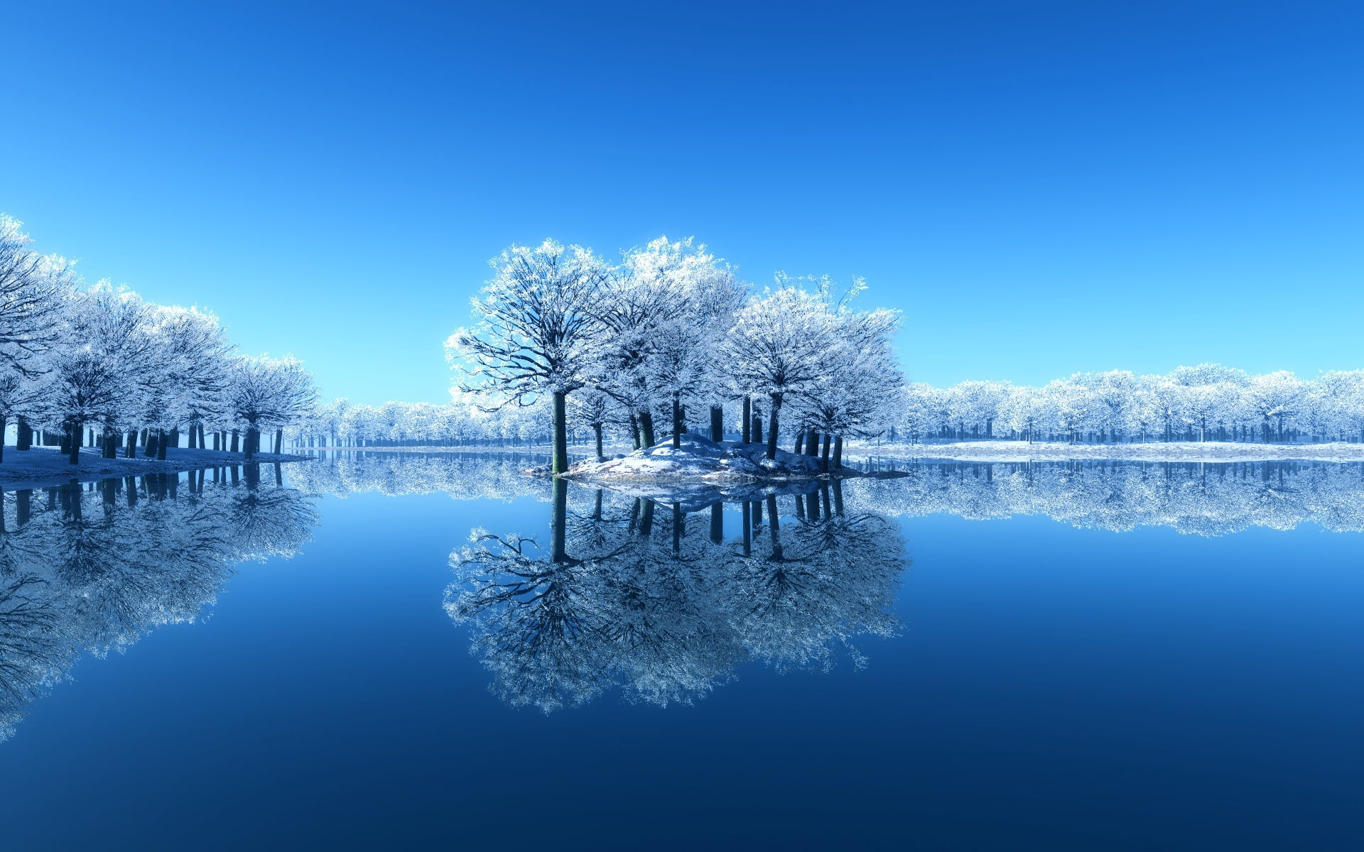 reflection lake, trees, waterfront, surface, outdoors, winter, no People, photography, landscape, clear sky, forest, season, beauty In Nature, reflection, HD Wallpaper