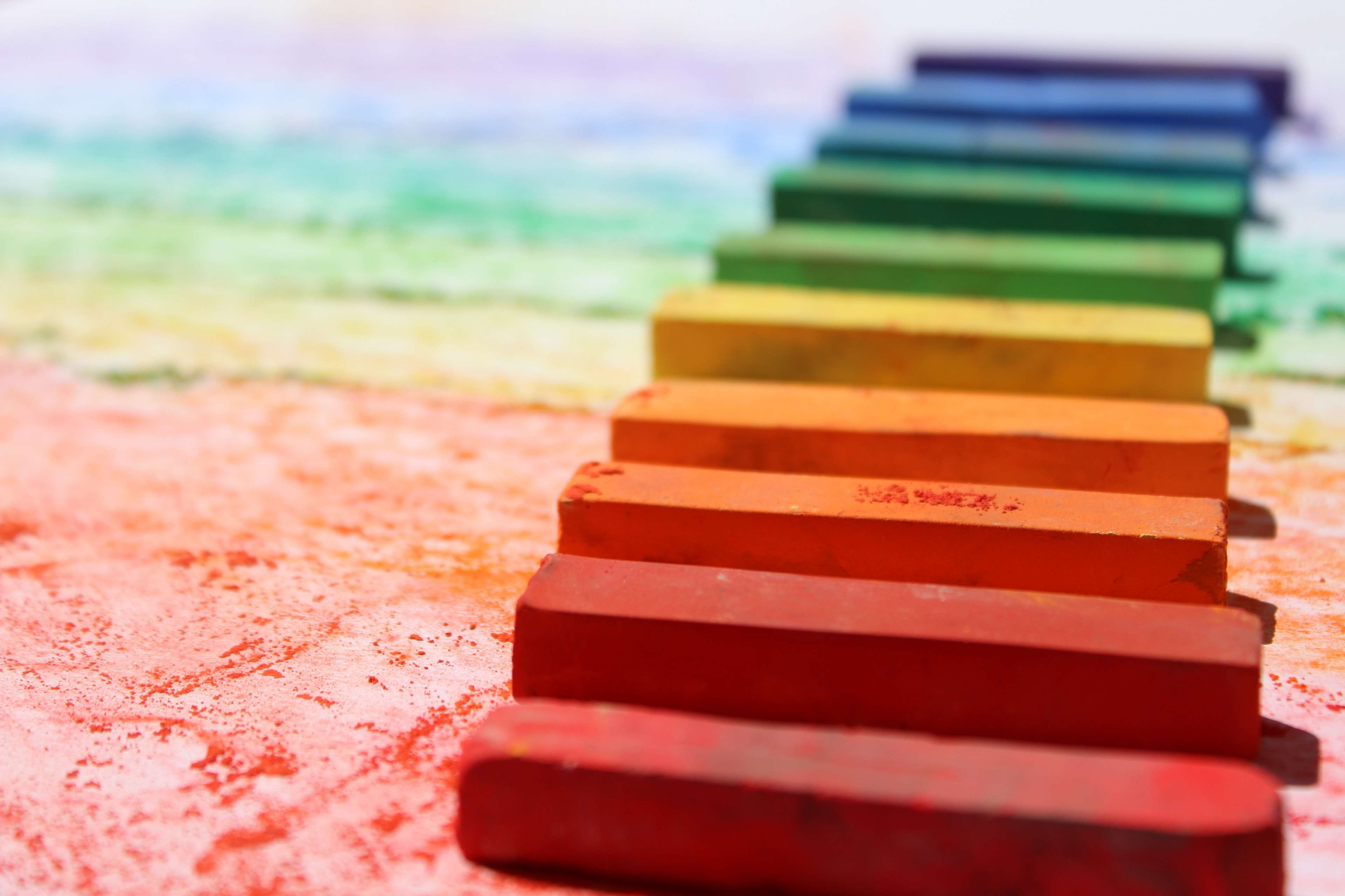 rainbow, 4K, studio shot, wax, backgrounds, texture, pencil, crayon, stationery, orange color, medium group of objects, vibrant color, group, education, HD Wallpaper