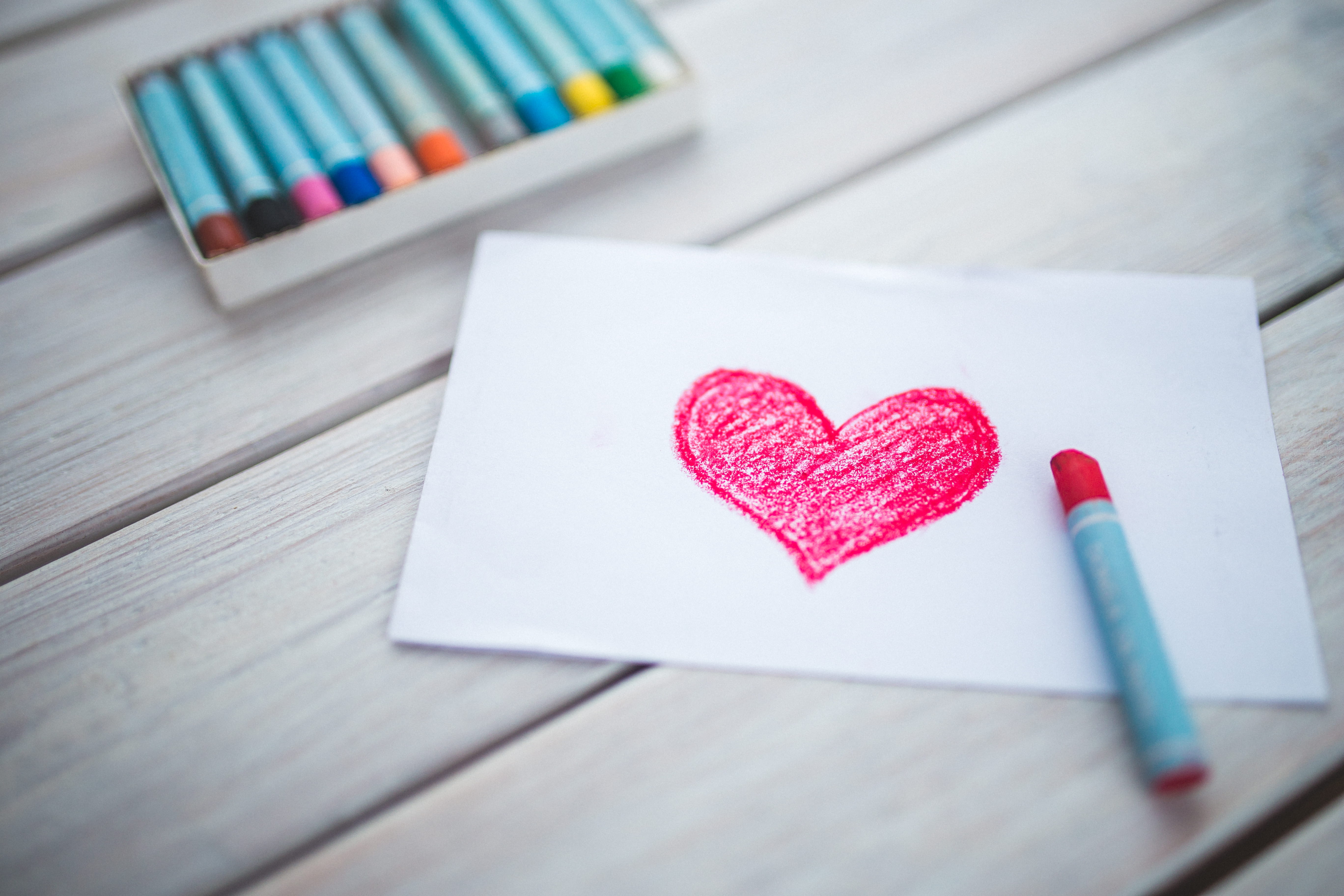 blur, love, pink color, wood, crayons, positive emotion, valentines day - holiday, oil, design, emotion, close-up, colours, wooden, selective focus, 5K, HD Wallpaper