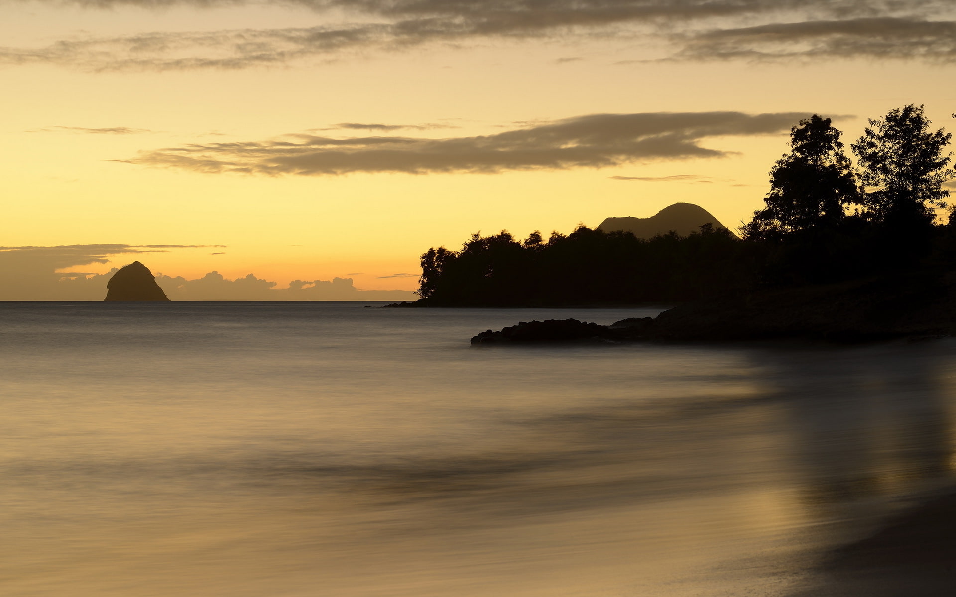sea, Ste.-Luce, landscape, sunset, 1080P, Marin, Martinique, HD Wallpaper