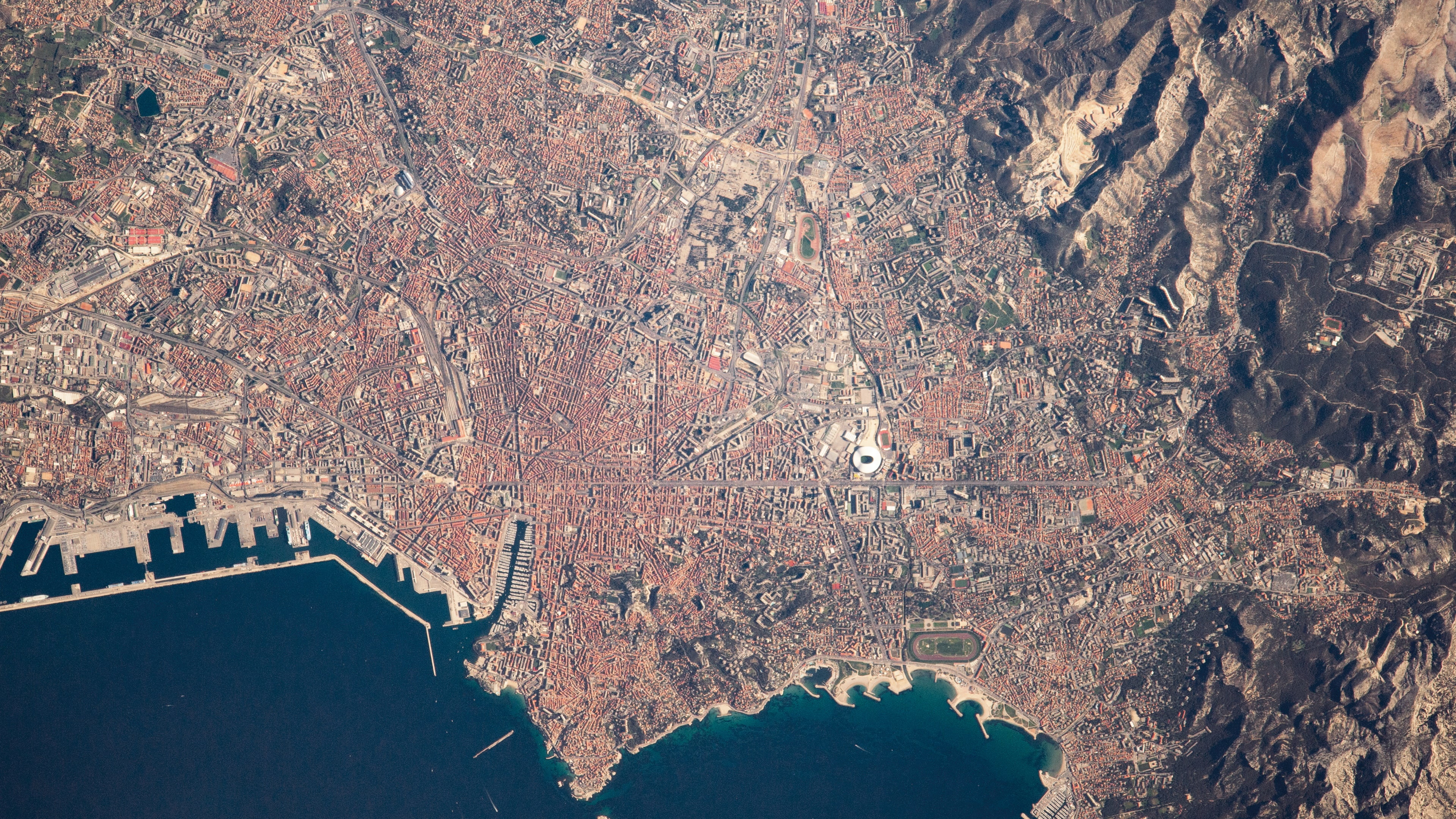 high angle view, day, 4K, europe, city, space, nature, built structure, land, international space station, no people, rock formation, earth, water, reflection, HD Wallpaper