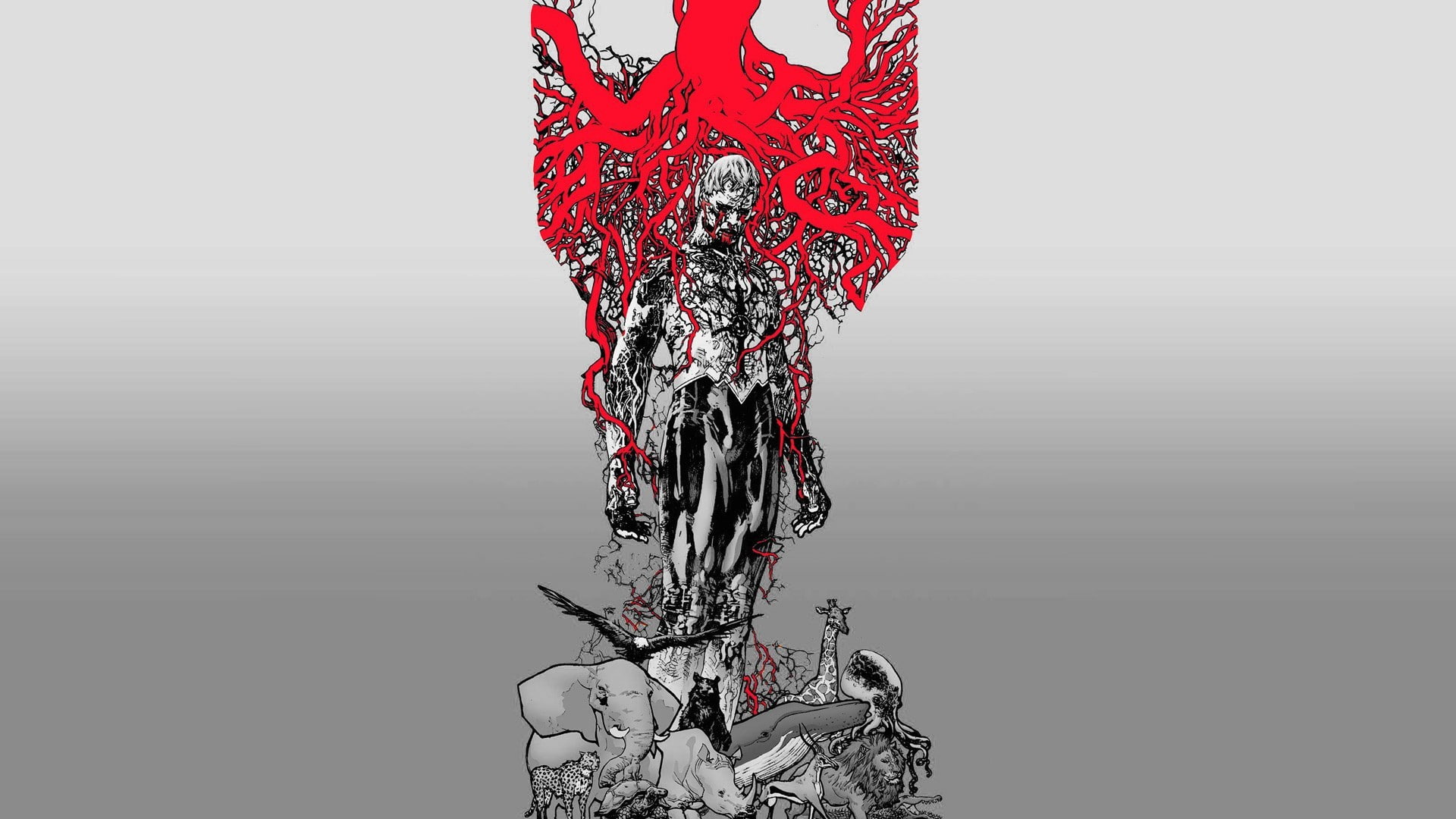 1080P, artwork, veins, minimalism, tattoo, animals, men, HD Wallpaper