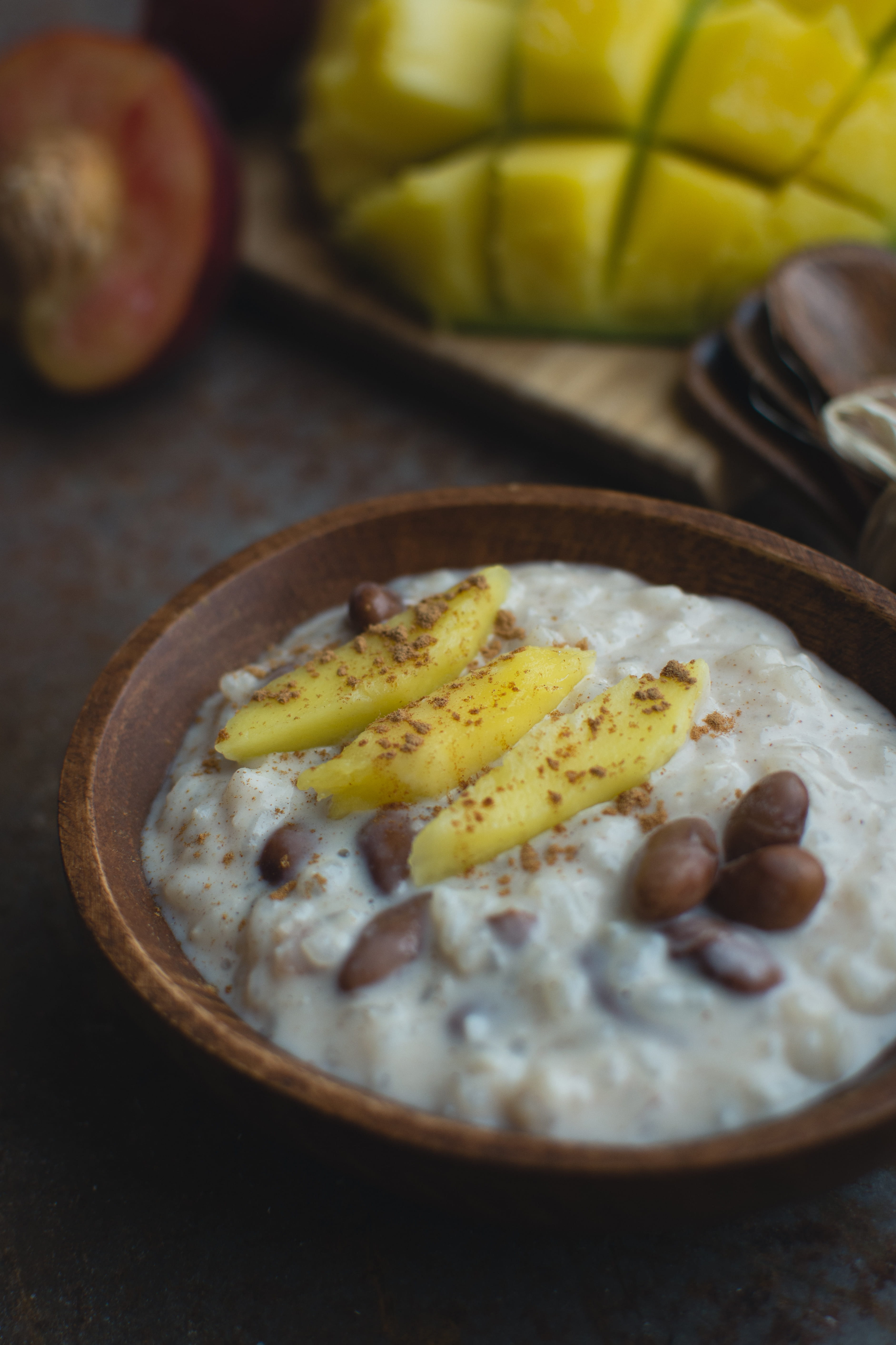 table, ready-to-eat, breakfast, indoors, freshness, plate, gourmet, close-up, vegetable, mango, wellbeing, cinnamon, rustic, bowl, wood, food And Drink, Phone HD Wallpaper