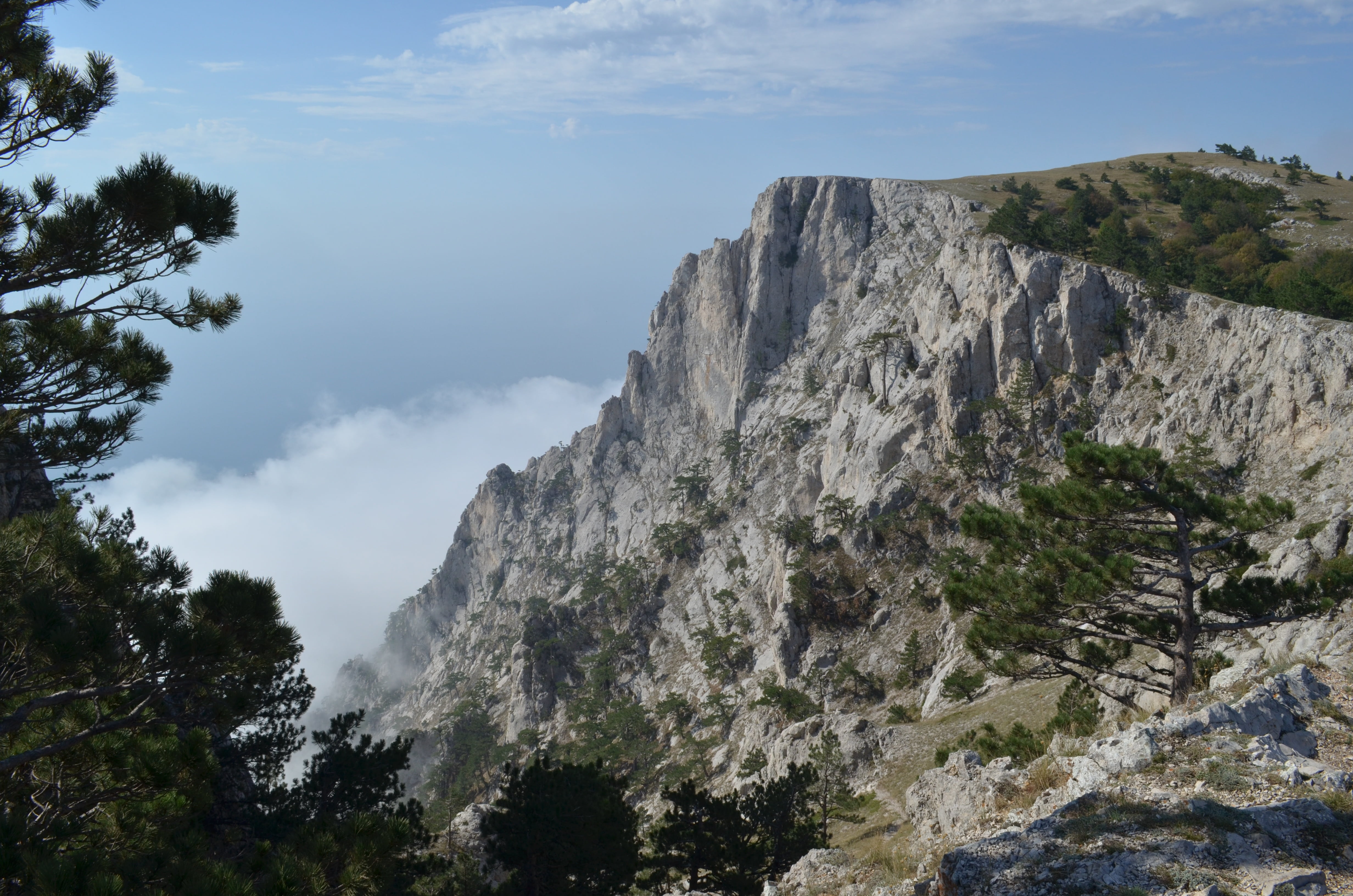 formation, 4K, sky, tranquility, cloud - sky, tranquil scene, landscape, no people, ai-petri, rock, outdoors, day, cliff, beauty in nature, mountain peak, HD Wallpaper