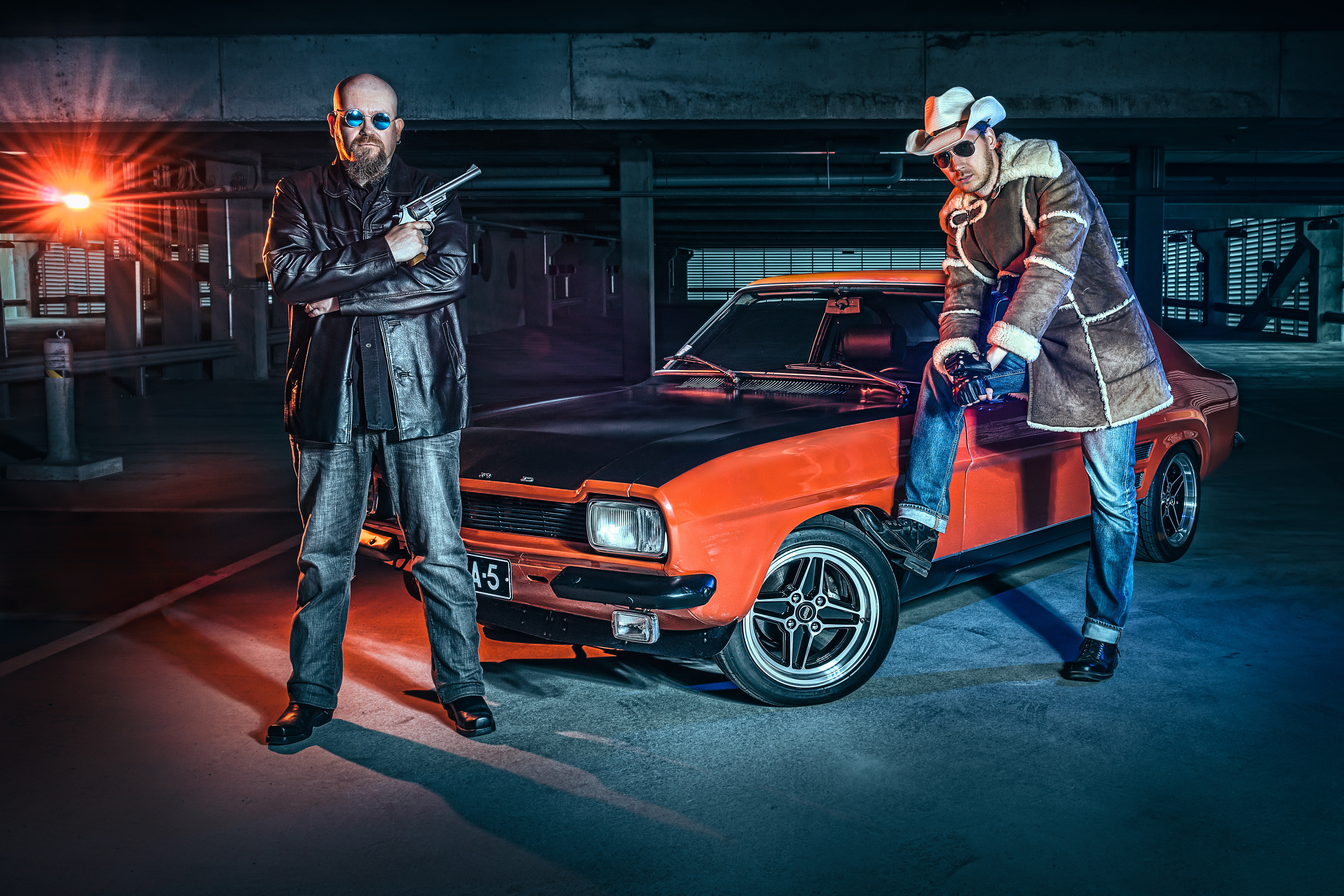 Parking, Ford Capri, 5K, machine, auto, Petri Damsten, revolver, Lauri Koponen, weapons, HD Wallpaper
