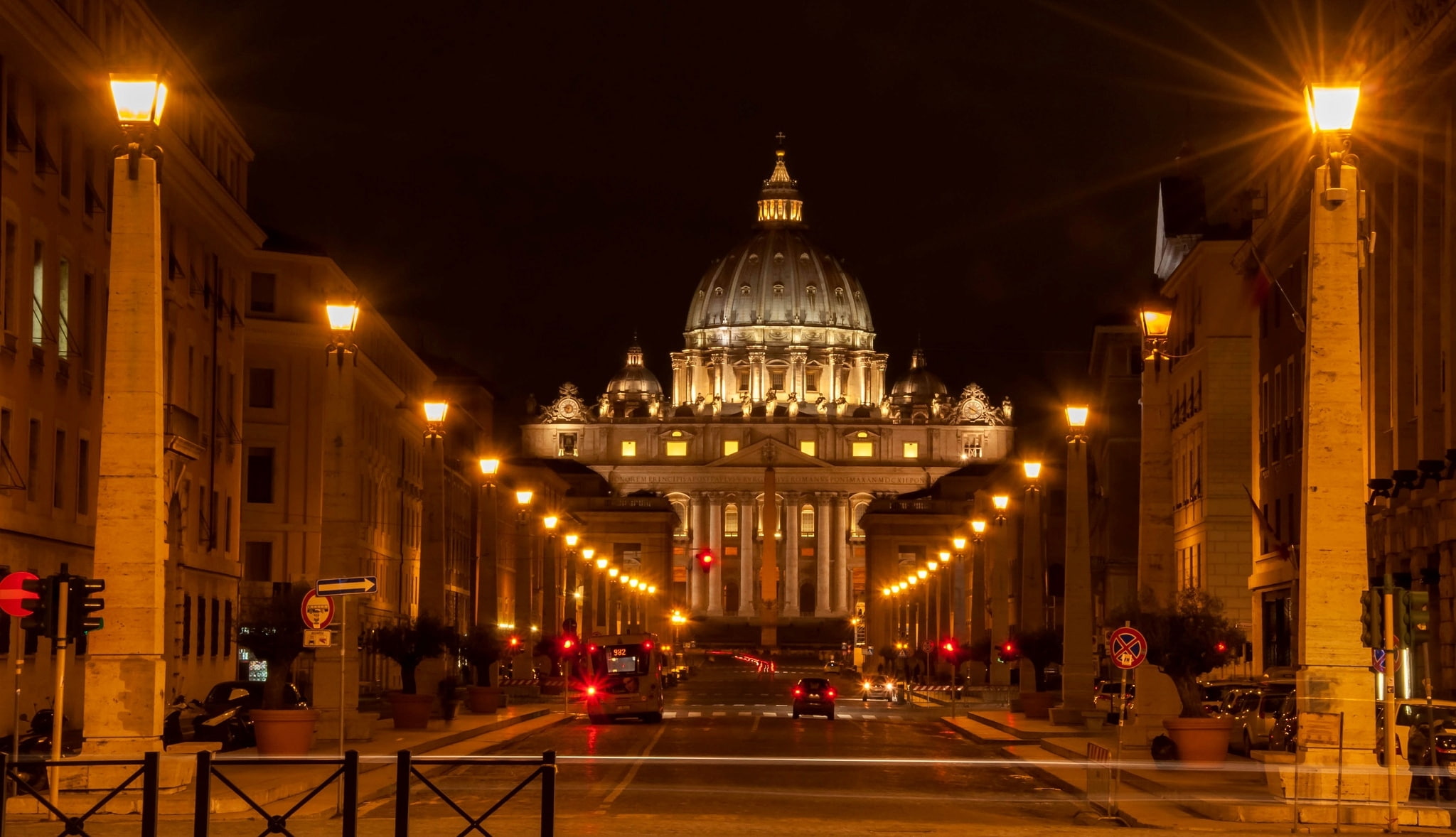 Via della Conciliazione, road, london, machine, Rome, st, The Vatican, 1080P, lights, s, street, The state of Vatican City, Basilica Sancti Petri, St. Peters Square, HD Wallpaper