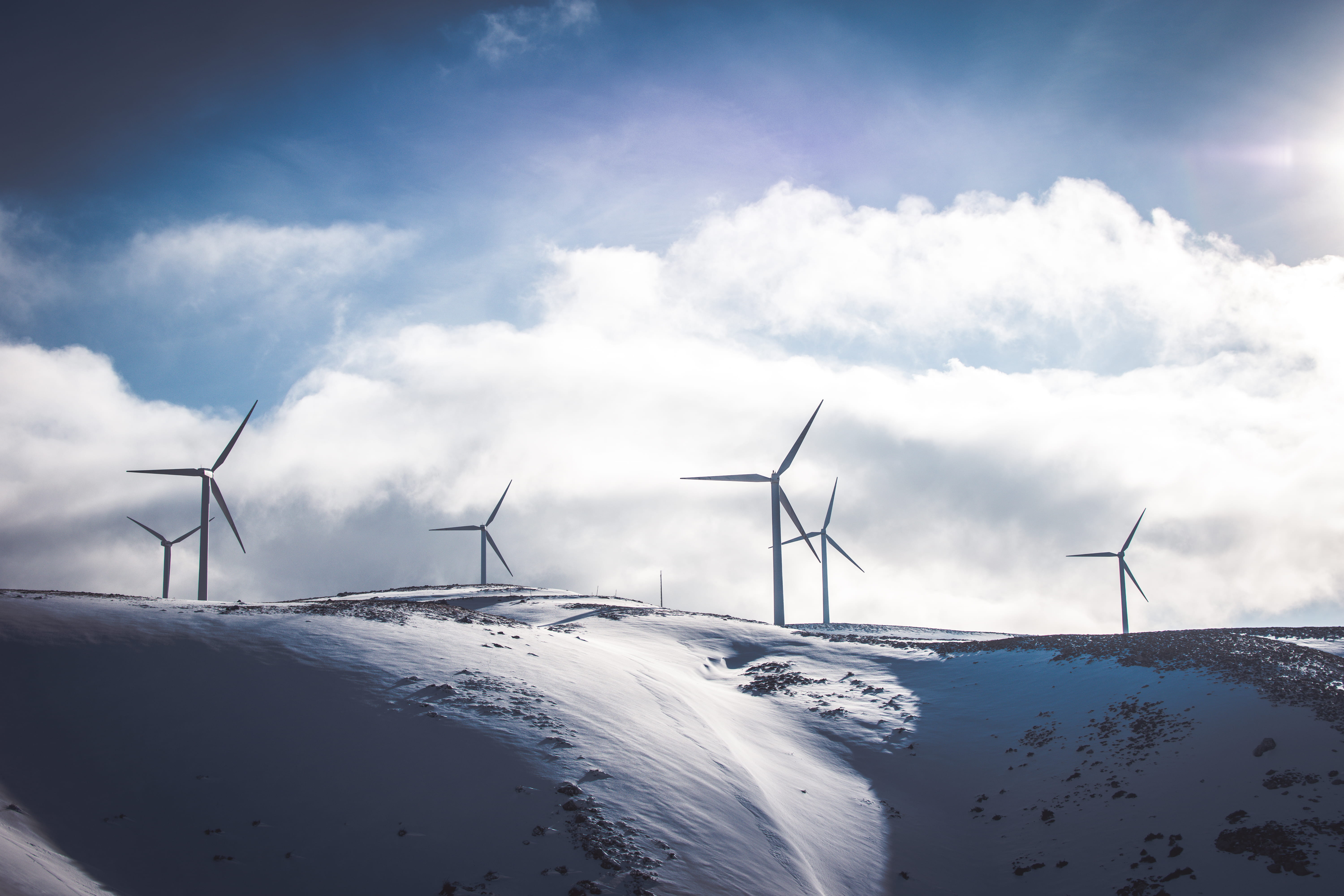 electricity, white color, energy, landscape, winter, shadow, 5K, alternative energy, beauty in nature, greece, cloud - sky, cloud, environment, sustainable resources, HD Wallpaper