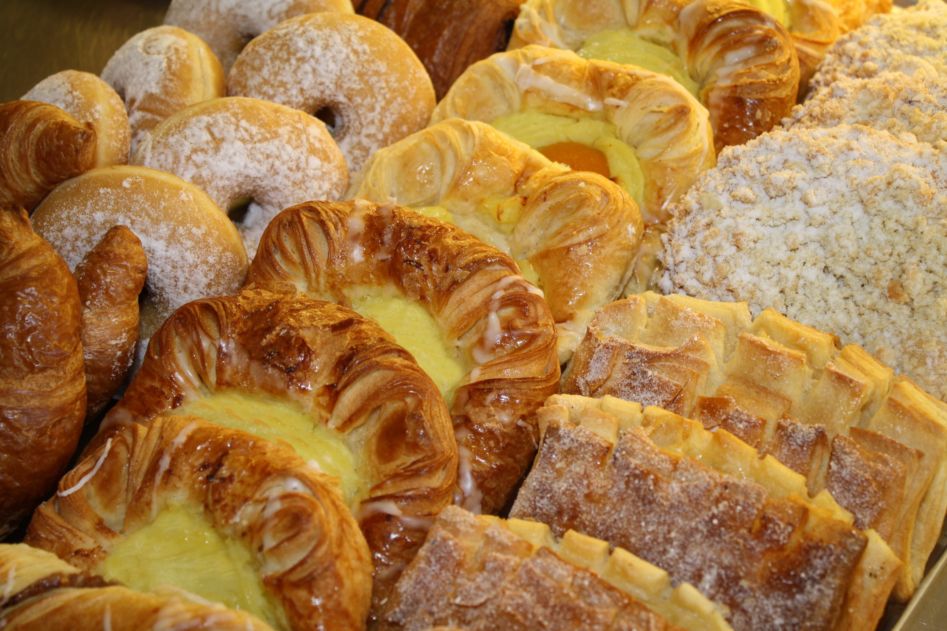 baked, snack, brown, french food, variety, 4K, danish pastry, no people, still life, food, biscuits, bakery, close-up, indulgence, dessert, bread, yeast particles, HD Wallpaper