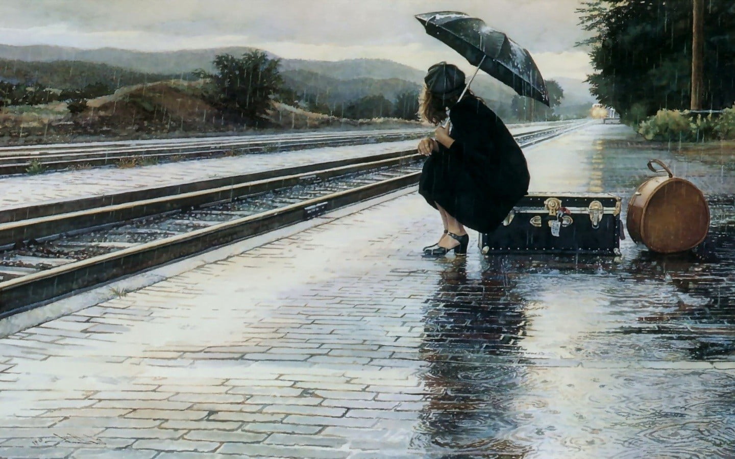 animal wildlife, one animal, vertebrate, umbrella, tree, animal themes, transportation, rail transportation, bird, no people, day, 720P, full length, women, HD Wallpaper