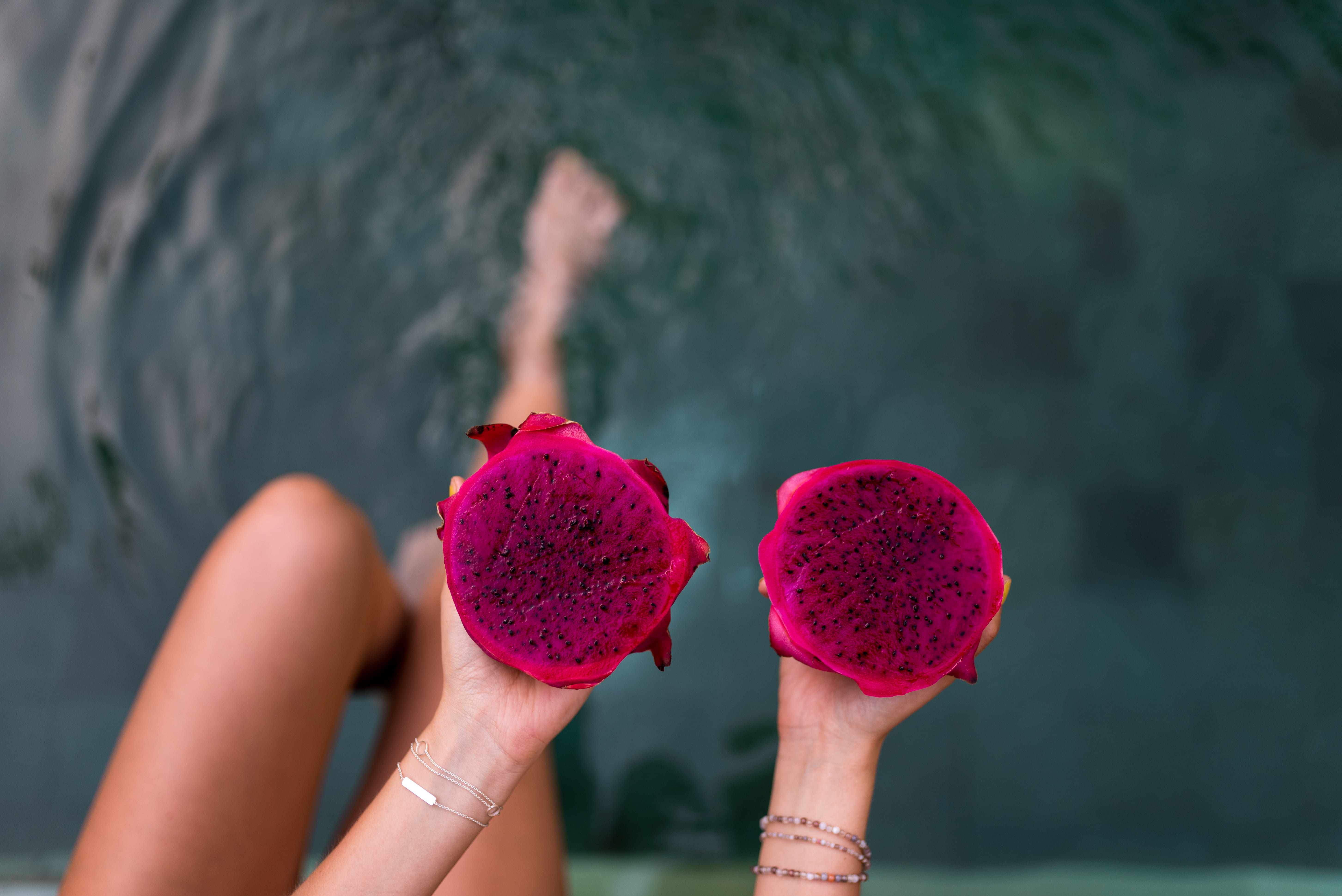 person, fruit, human body part, fruits, two, focus on foreground, plant based, dragon fruit, women, pink color, day, one person, outdoors, holding, tropical, HD Wallpaper