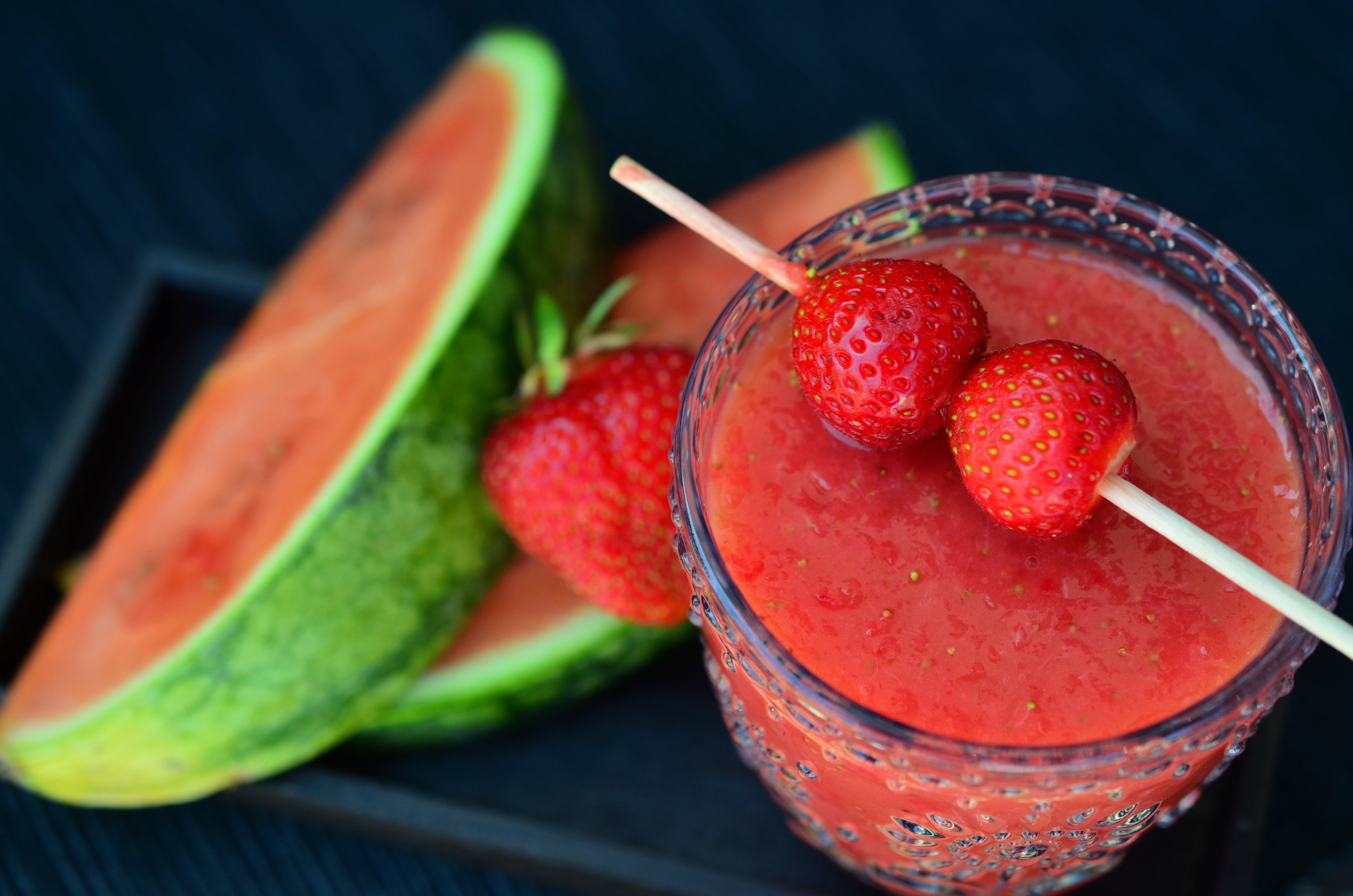 wellbeing, food, household equipment, selected, delicious, watermelon, straw, drinking straw, ripe, smoothie, juicy, drinking glass, close-up, focus, fruits, HD Wallpaper