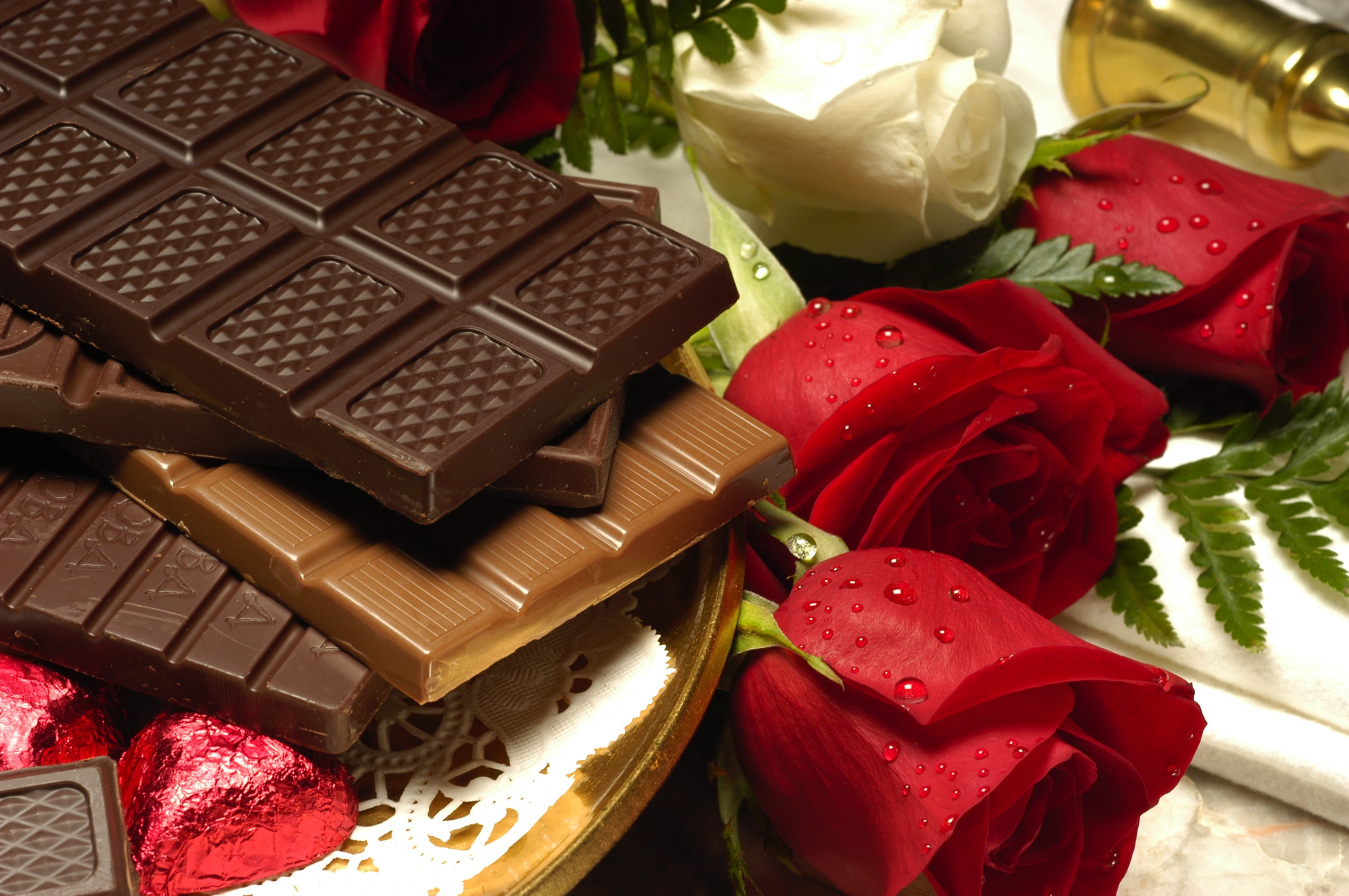 2K, flowers, sweets, bitter, chocolate, Food, HD Wallpaper