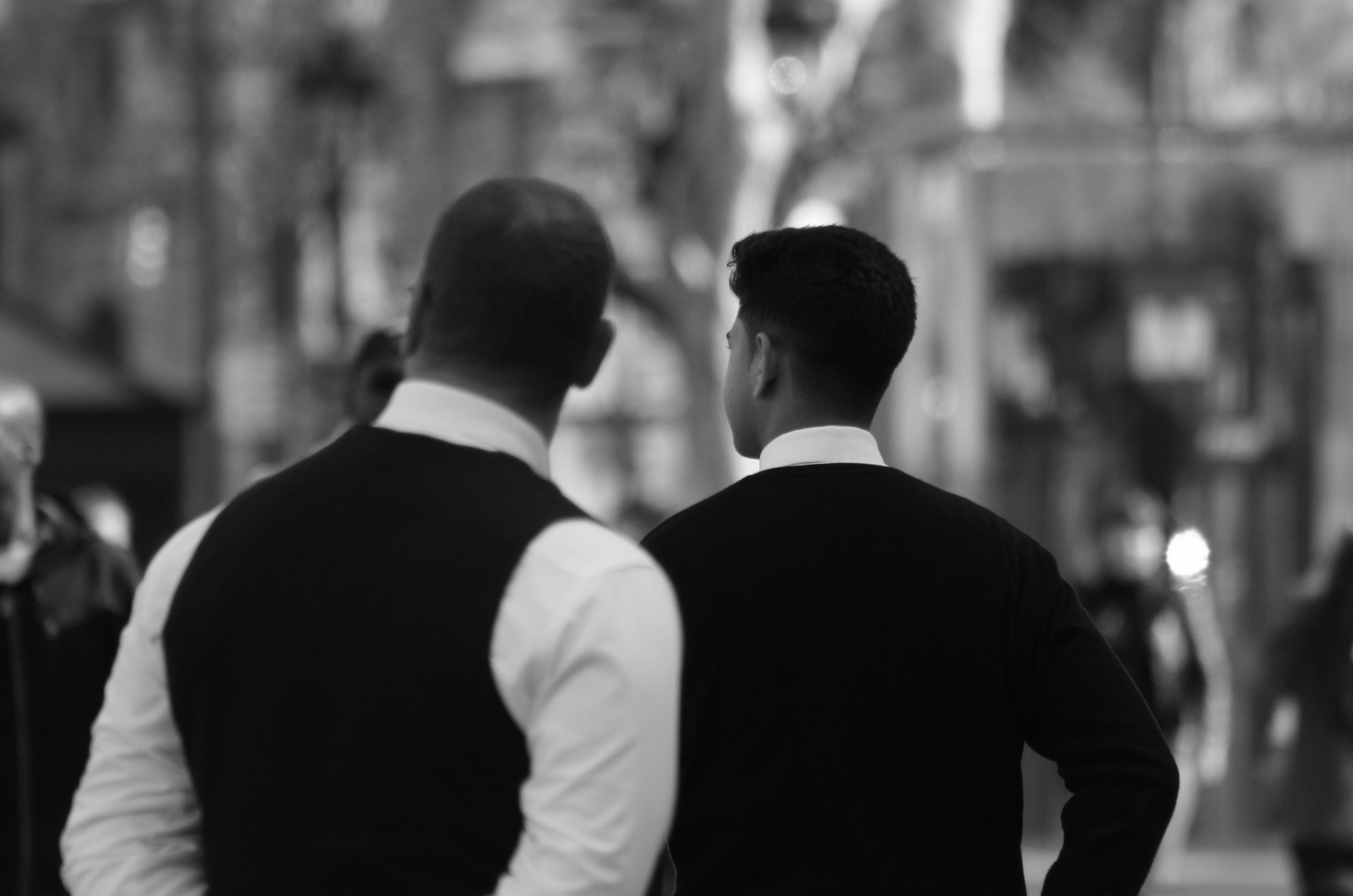 love, real people, spain, guys, men, wedding ceremony, waiters, people, lifestyles, looking, la rambla, bonding, street, young men, business, waist up, HD Wallpaper