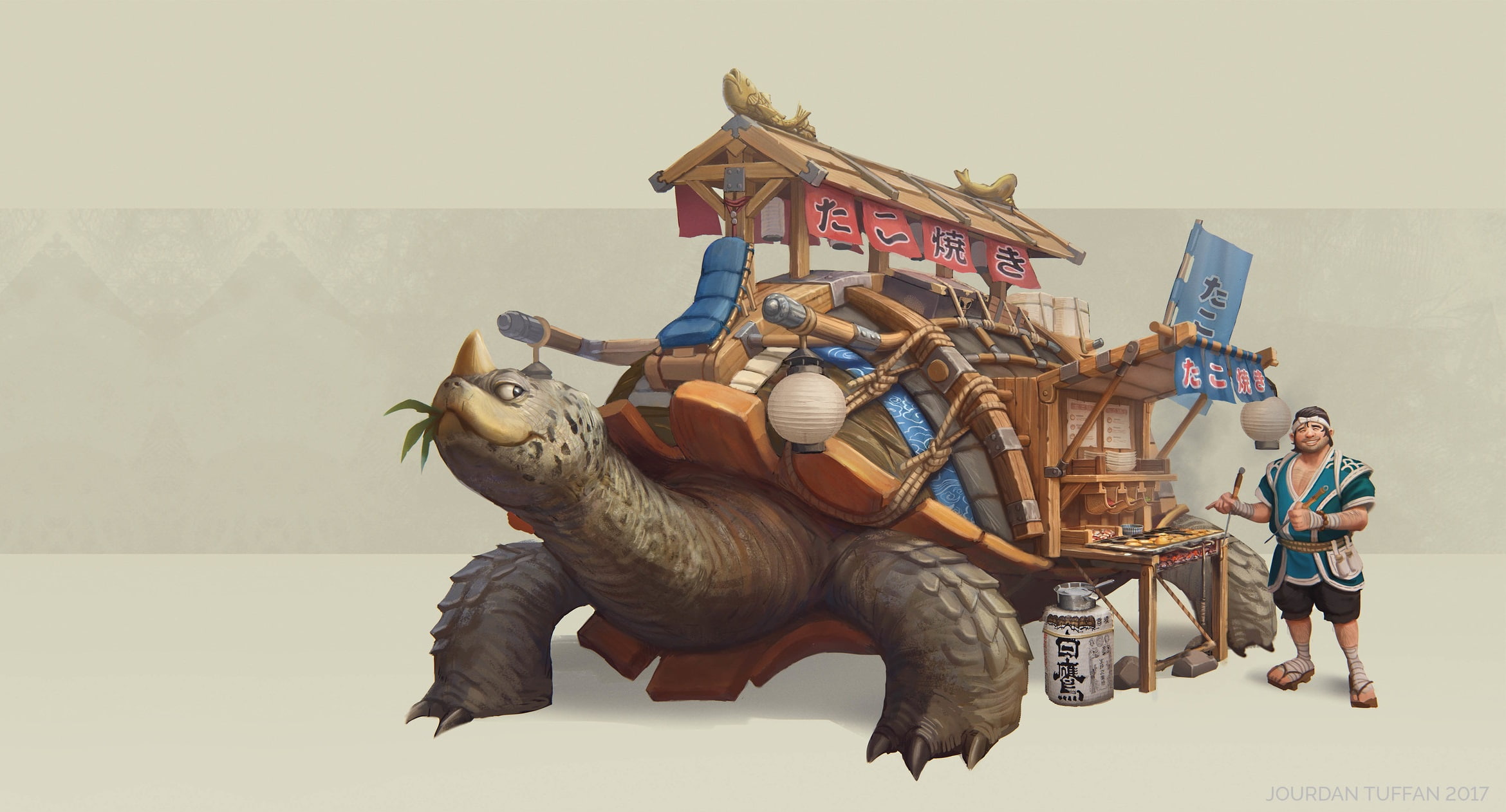 takoyaki, Jourdan Tuffan, Takoyaki Turtle Truck, 1080P, shop, art, fantasy, HD Wallpaper