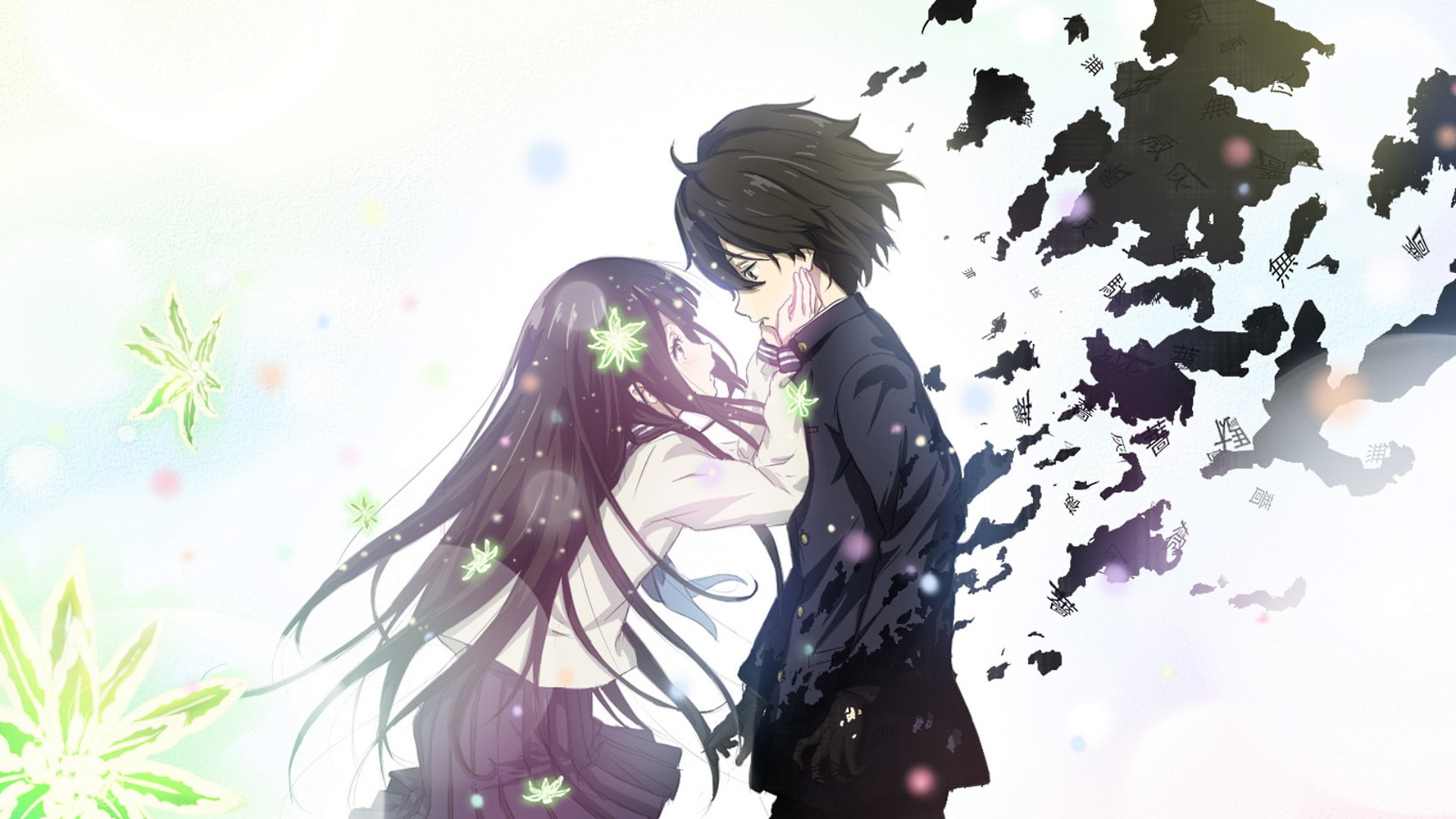 hyouka, 1080P, eru, black, eyes, purple, hair, houtarou, oreki, green, chitanda, HD Wallpaper