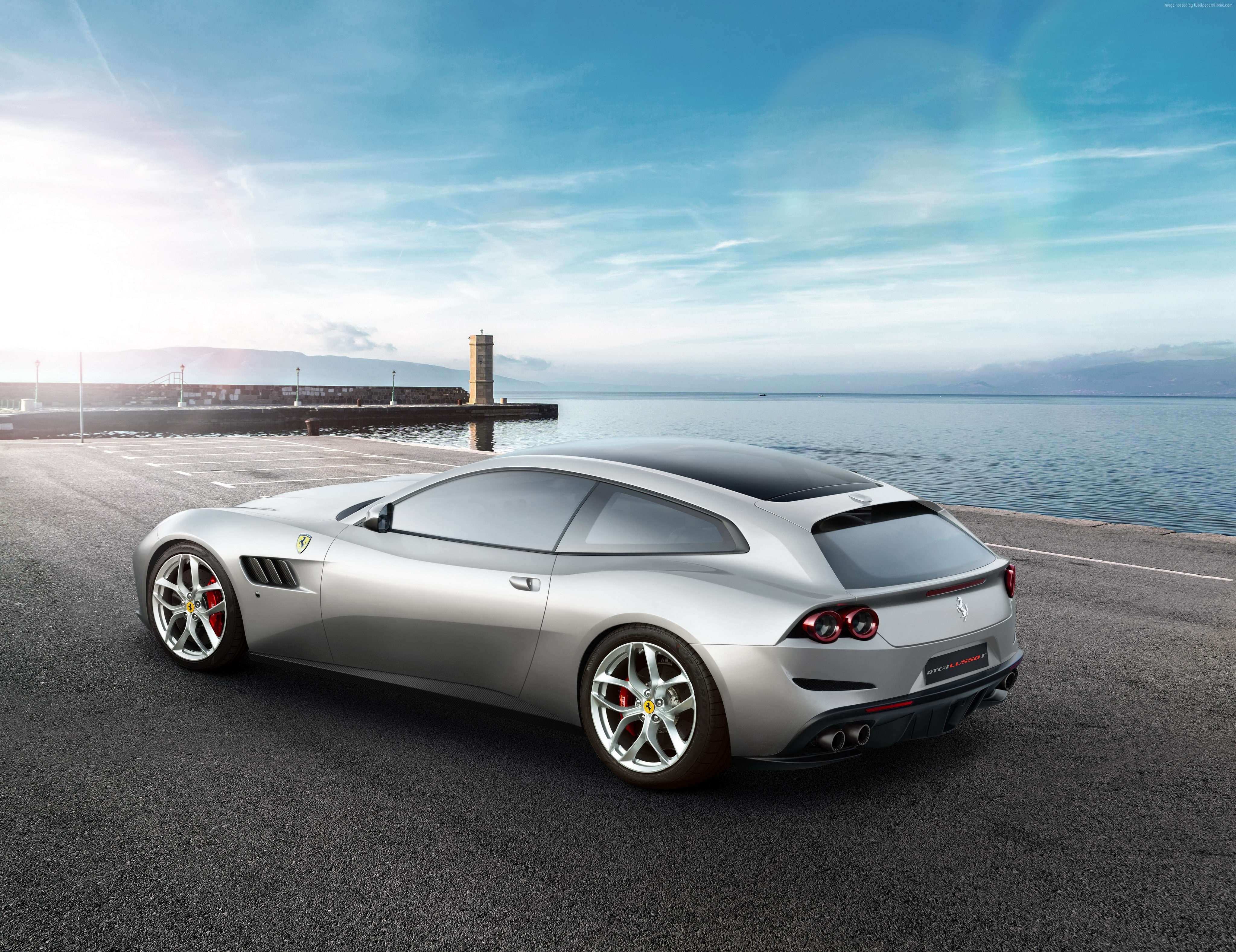4K, Ferrari GTC4lusso T, Shooting brake, silver, paris auto show 2016, HD Wallpaper