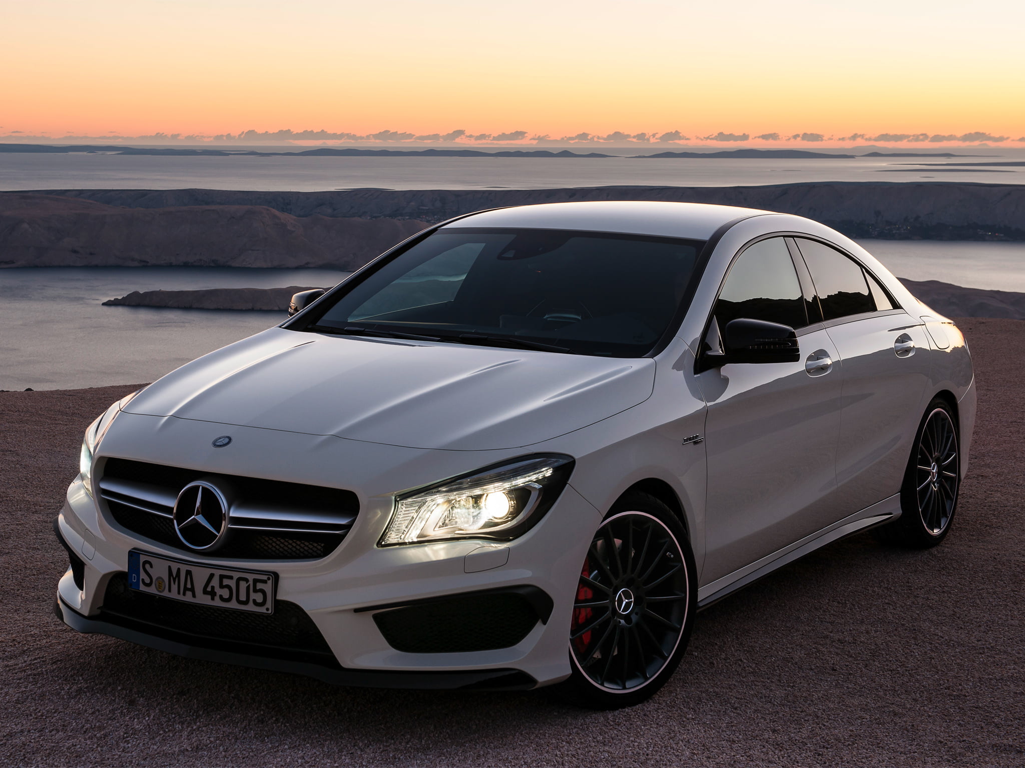 white, mode of transportation, non-urban scene, CLA, AMG, Mercedes-Benz, stationary, 1080P, beauty in nature, scenics - nature, reflection, wheel, mercedes, HD Wallpaper