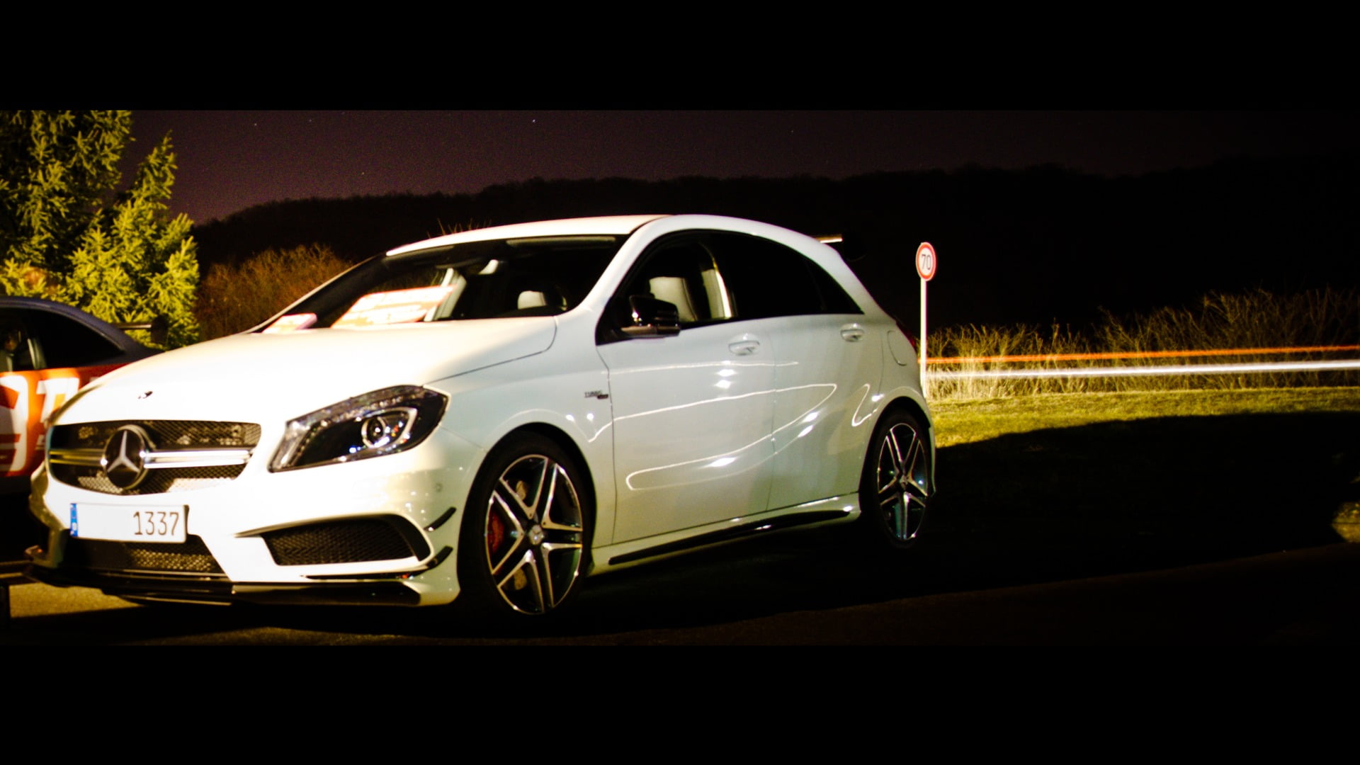 outdoors, white, road trip, street, motor vehicle, no people, city, mode of transportation, land vehicle, travel, motion, nature, Mercedes-Benz, hatchback, HD Wallpaper