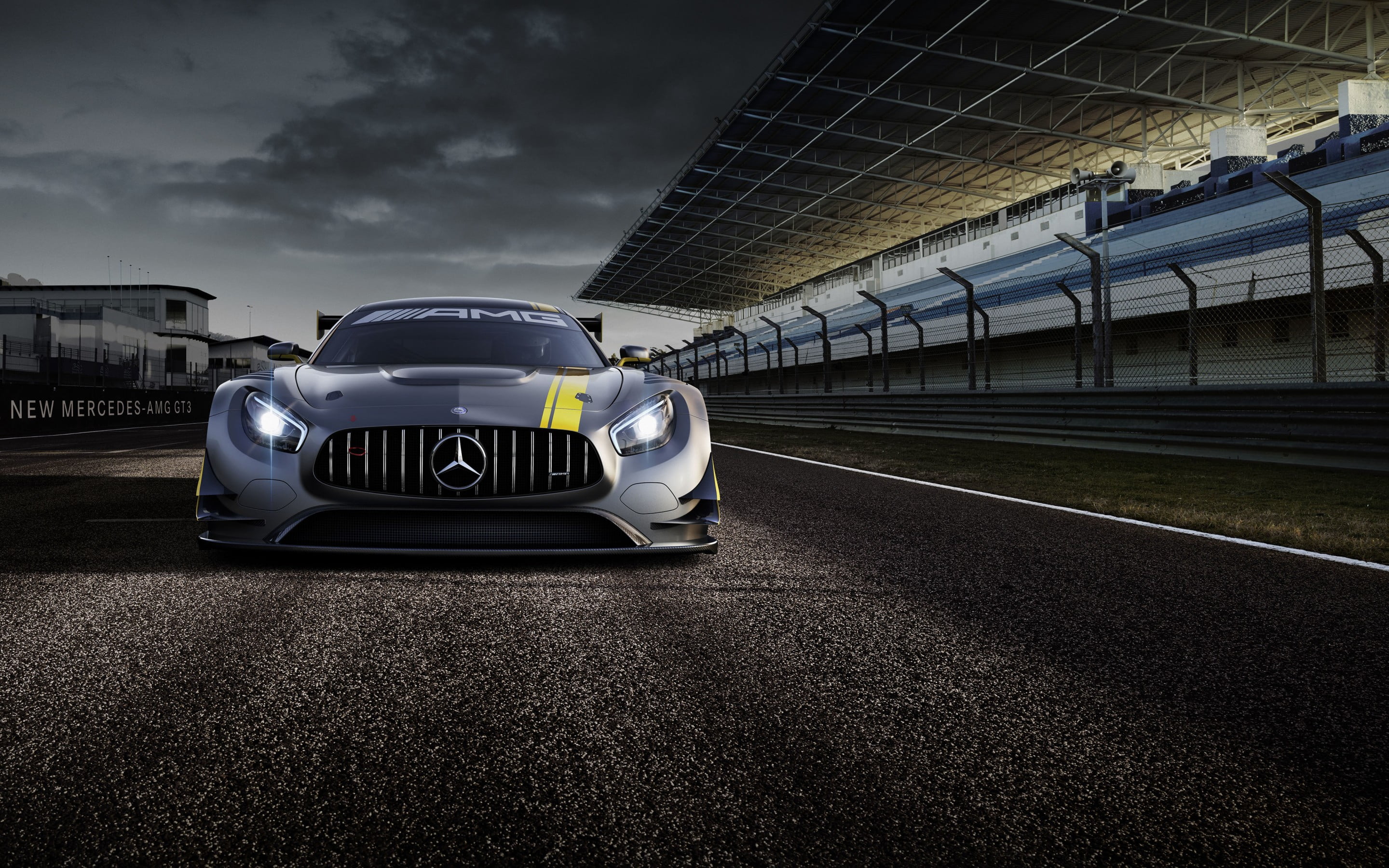 motor racing track, Mercedes, cloud - sky, motorsport, amg, 2015, mode of transportation, sport, gt, track and field, benz, racecar, sports race, sky, 2K, HD Wallpaper