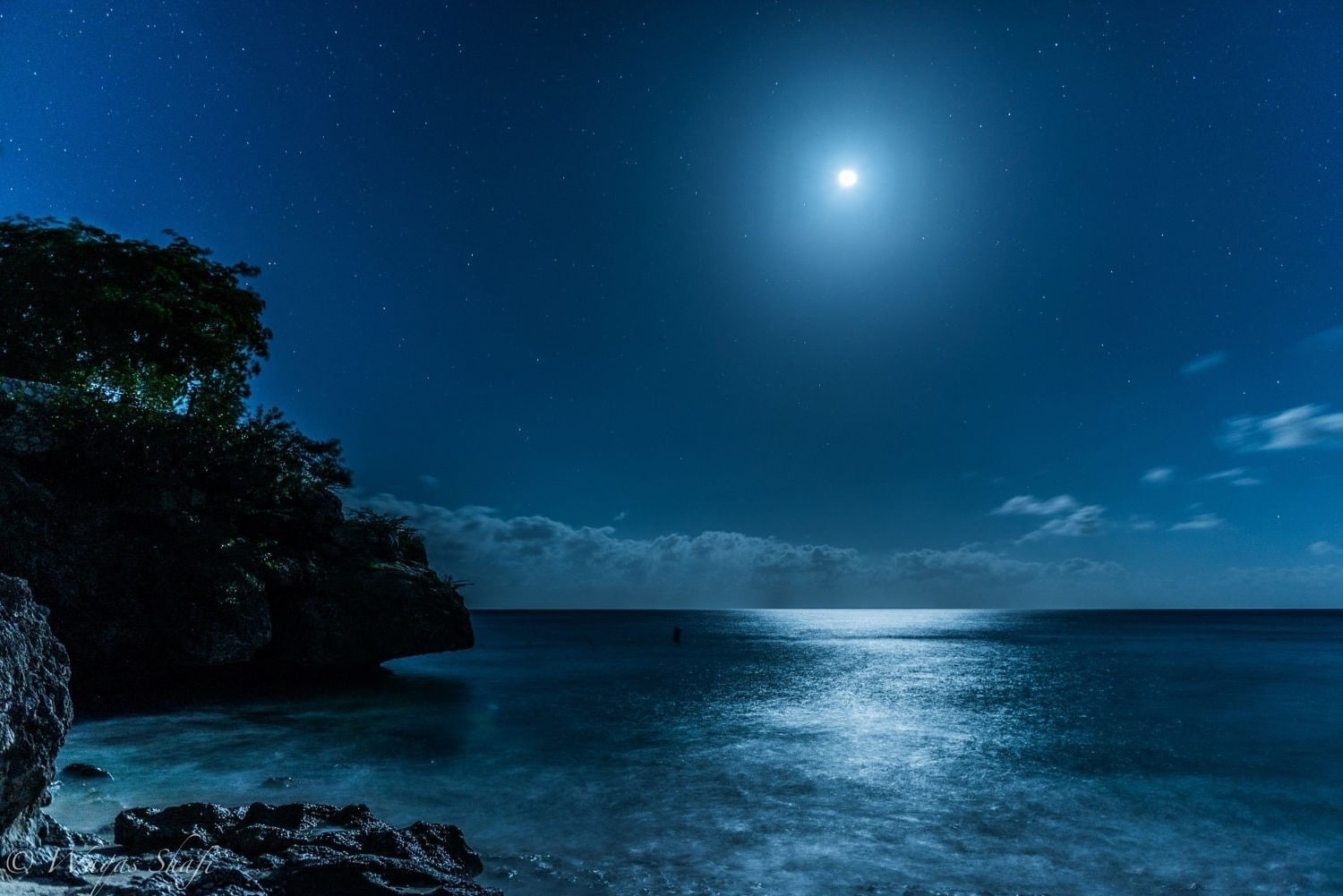 blue, moonlight, sea, Caribbean, Starry Night, beach, island, landscape, 720P, Moon, nature, HD Wallpaper
