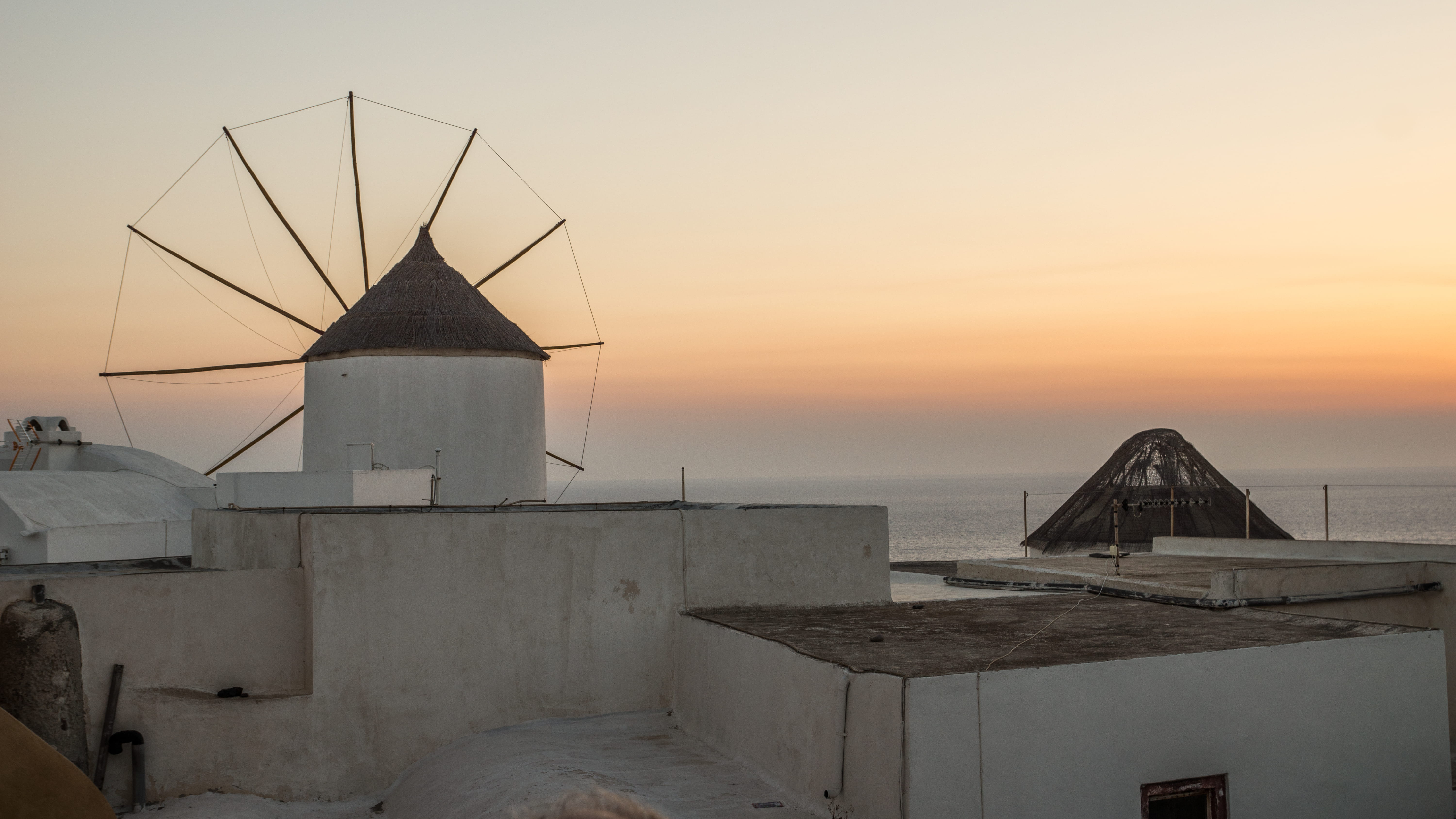 santorini, building, holidays, industry, alternative energy, urlaub, water, outdoors, environment, renewable energy, wind power, fuel and power generation, HD Wallpaper