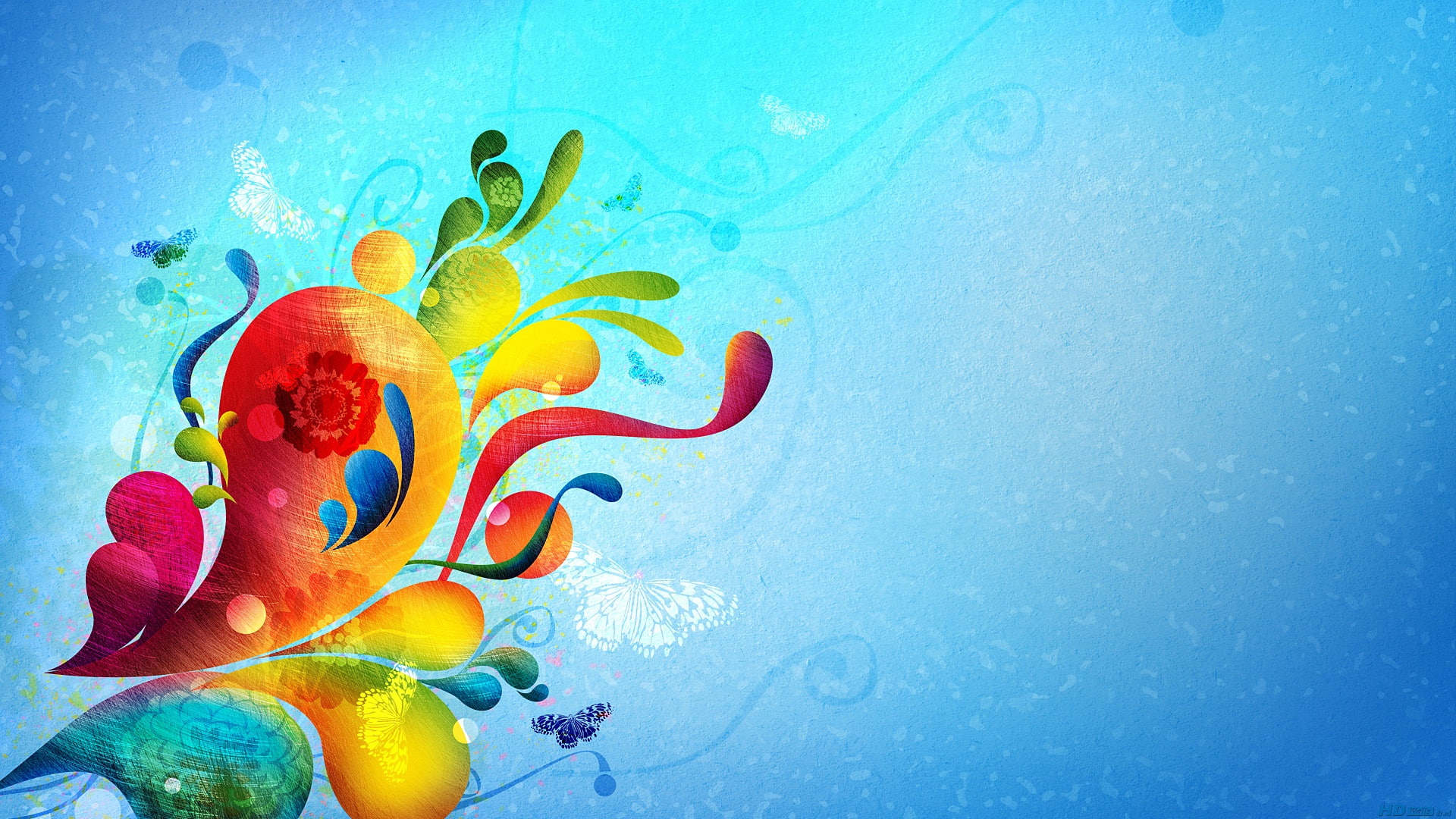 abstracto, azul, 1080P, vector, flores, HD Wallpaper