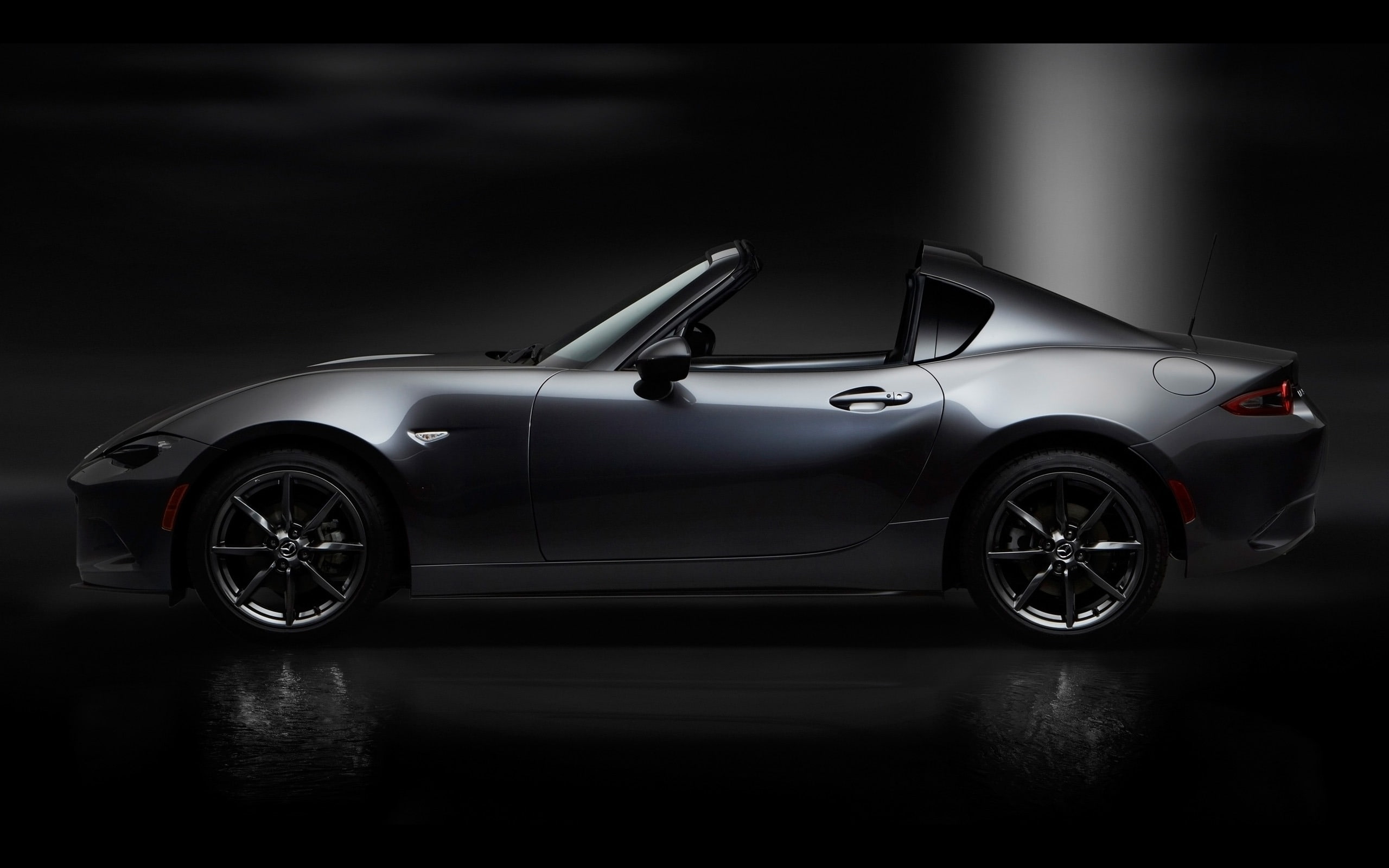 2K, shiny, night, mode of transportation, indoors, mazda, black color, silver colored, chrome, studio shot, sports car, hd, reflection, rf, motor vehicle, HD Wallpaper