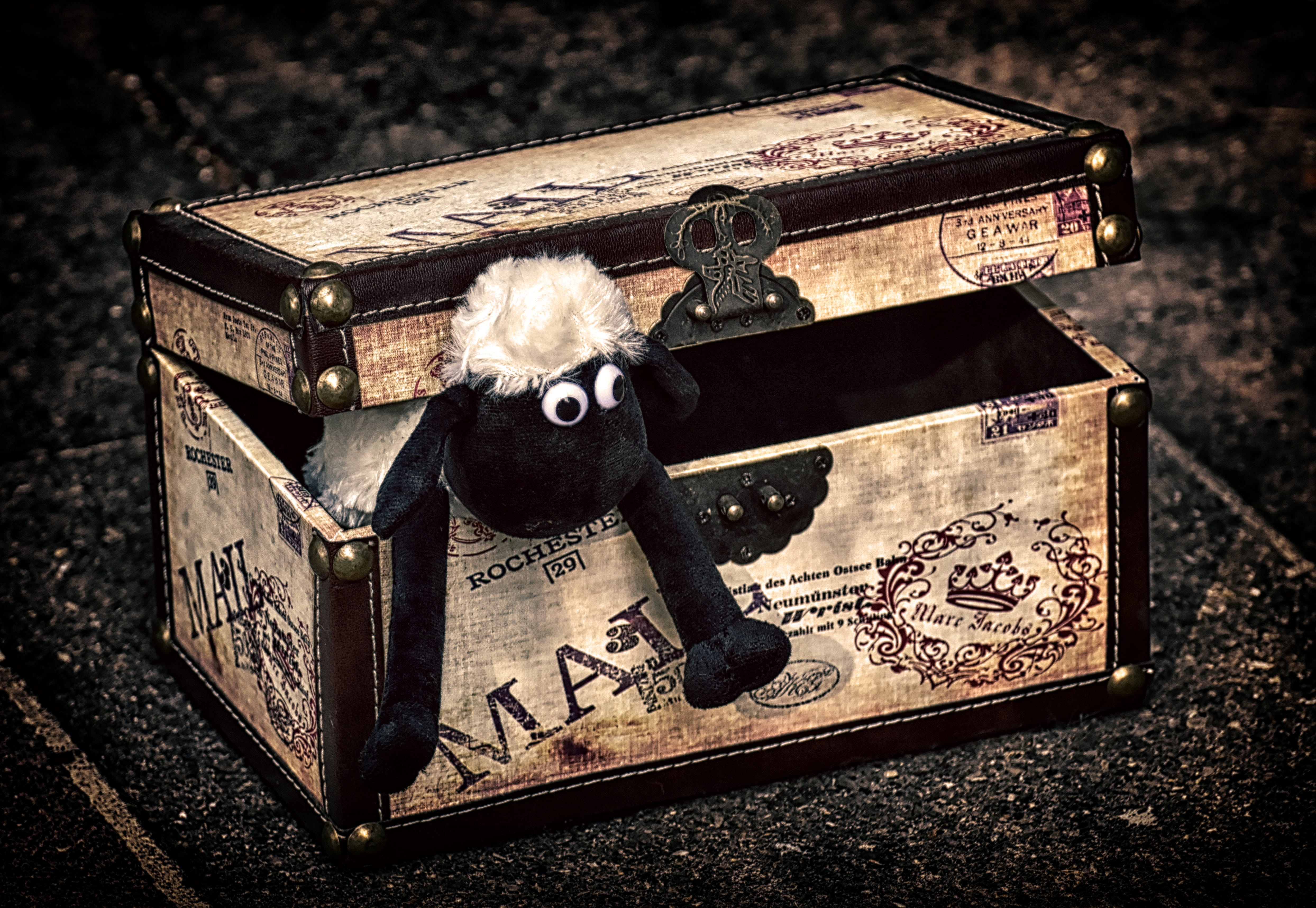 open, box - container, text, no people, container, black background, old, soft toy, communication, 4K, chest, sweet, high angle view, wealth, wood - material, HD Wallpaper