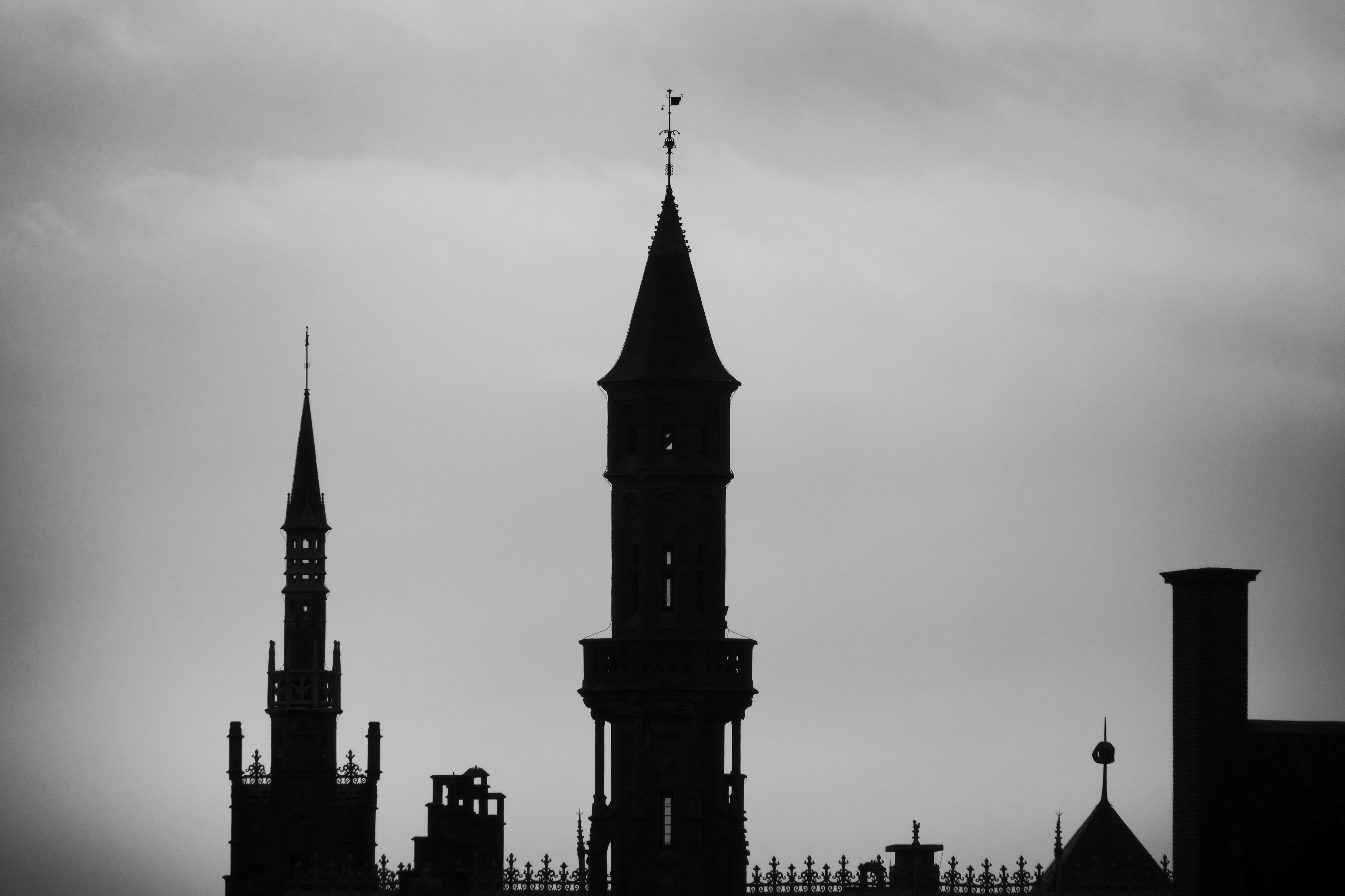 city, tall - high, metropolis, cloud - sky, urban, early morning, place of worship, silhouette, skyscraper, clock tower, low angle view, spirituality, tower, HD Wallpaper
