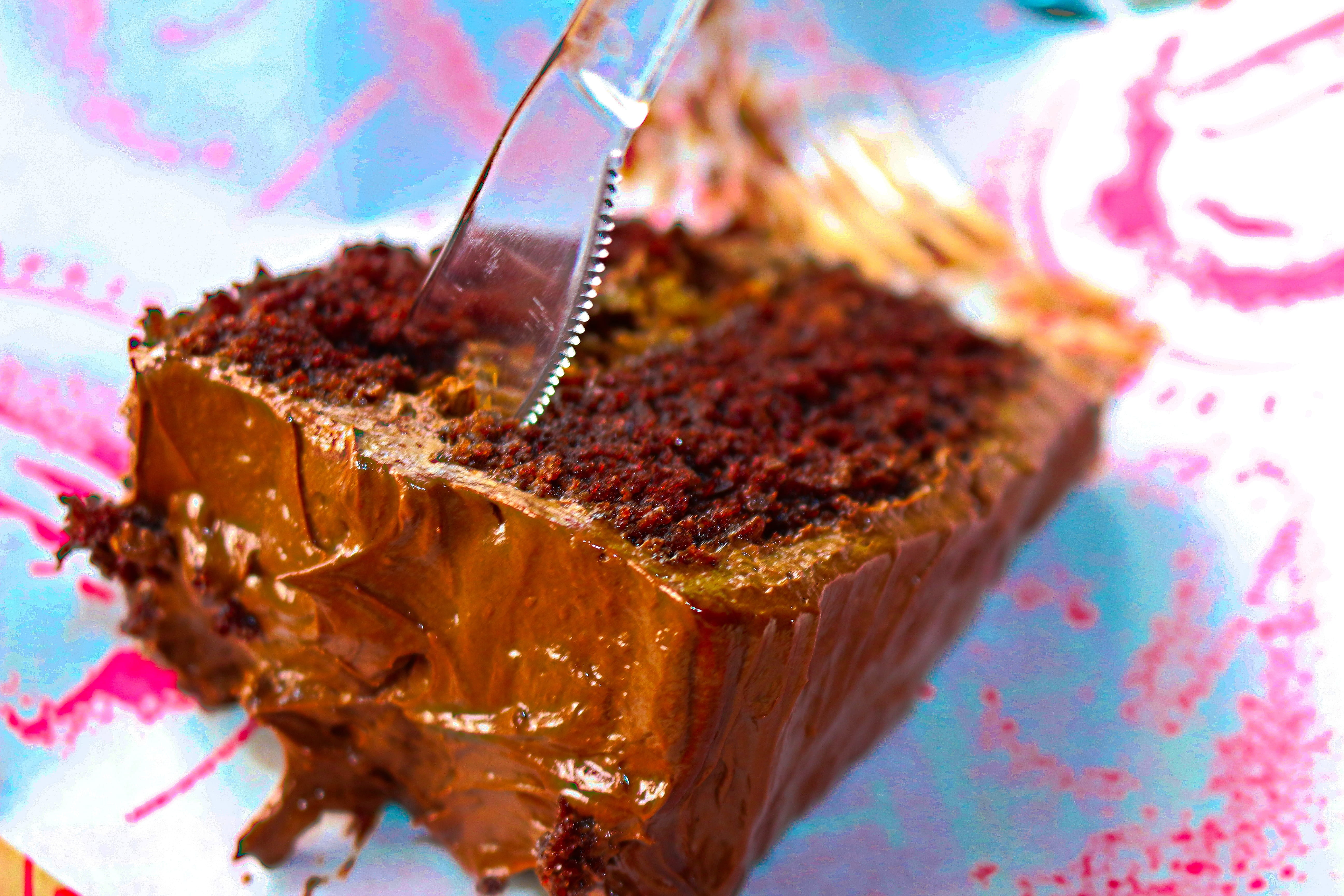multi colored, chocolate, sweet, Pie, unhealthy eating, delight, close-up, ready-to-eat, Eat, snack, Gastronomy, freshness, plate, blue, indoors, brown, HD Wallpaper