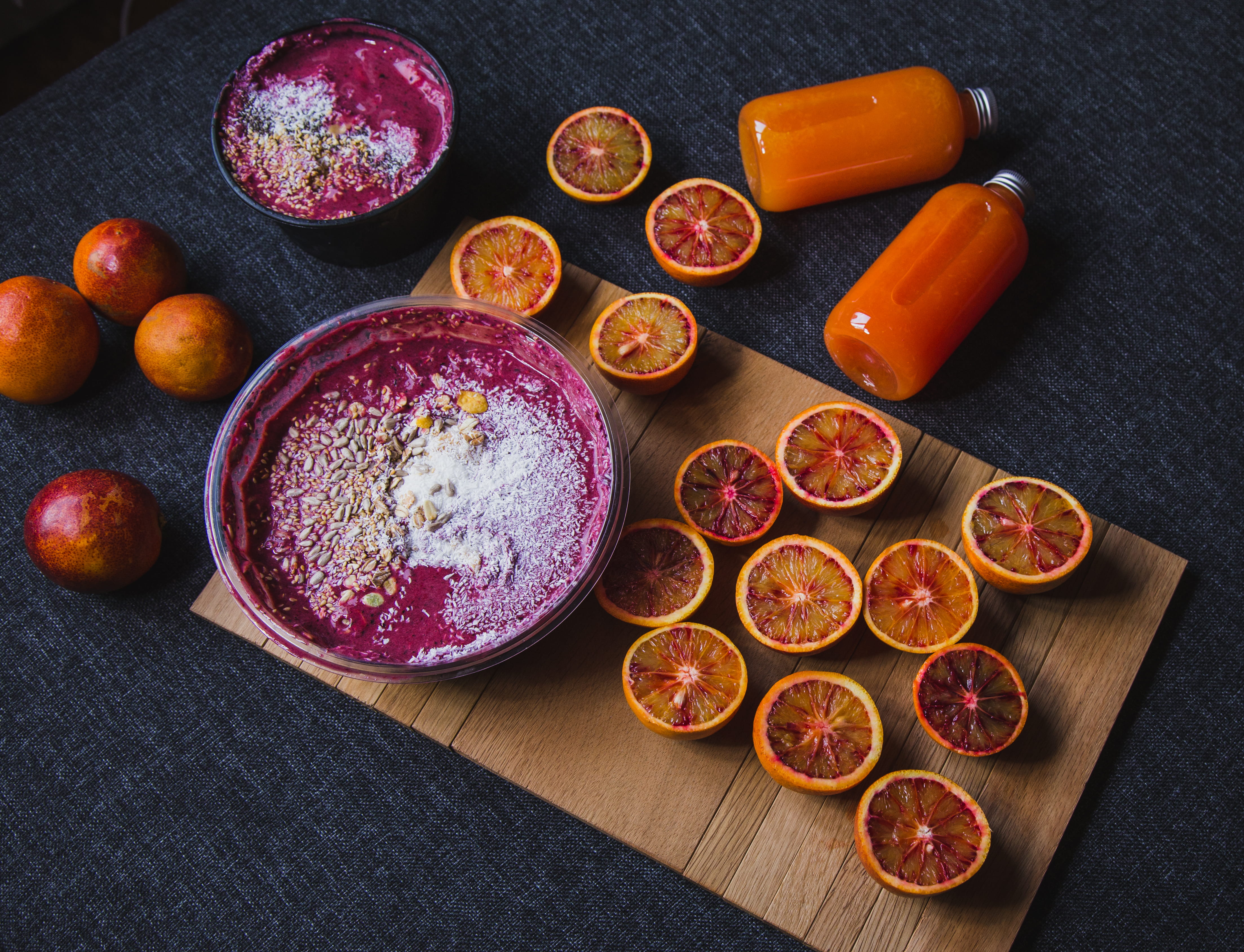 orange, directly above, lunch, coconut, still life, halved, fruit, healthy, orange color, market, vegetarian, no people, blood orange, exotic, stockholm, HD Wallpaper