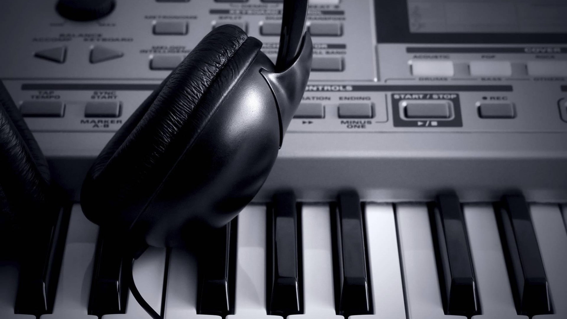 synthesizer, piano, keyboard, tech, music, mixer, 1080P, headphones, HD Wallpaper