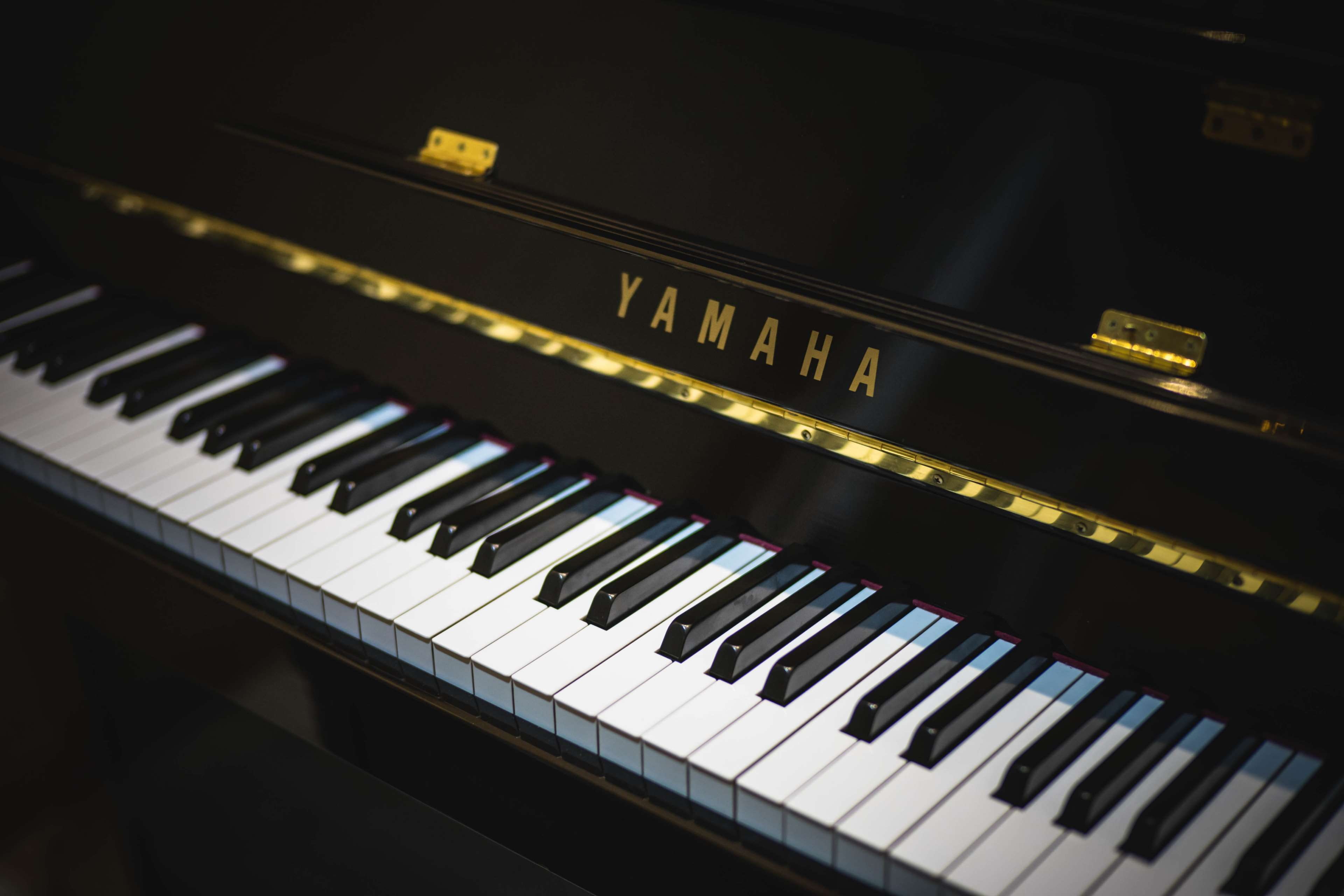 high angle view, brand, text, musician, 4K, single object, synthesizer, grand piano, instrument, keys, black color, music, ebony, close-up, keyboard, acoustic, HD Wallpaper