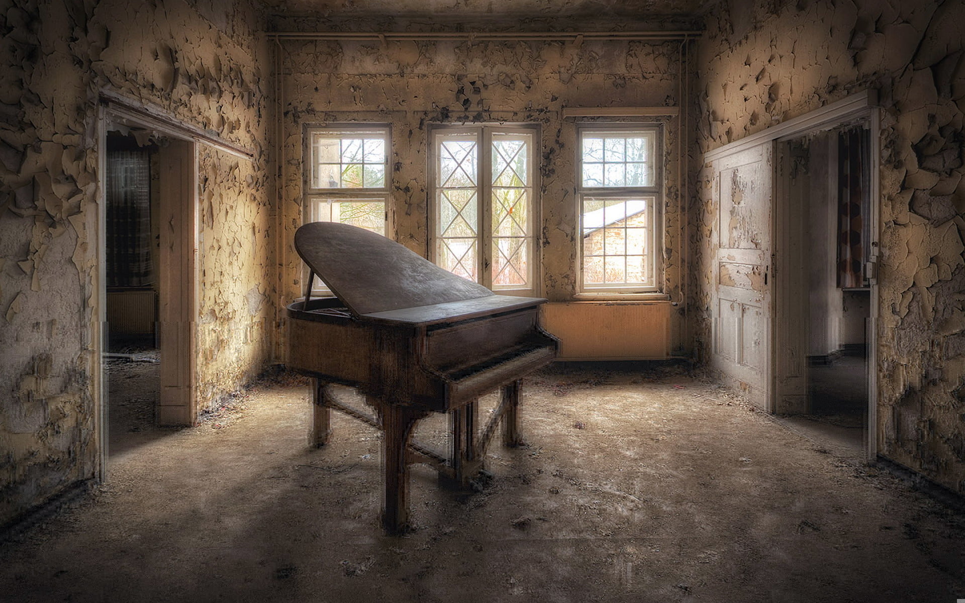 damaged, arts culture and entertainment, seat, old, no people, deterioration, grand piano, 1080P, window, antique, bad condition, musical instrument, music, HD Wallpaper