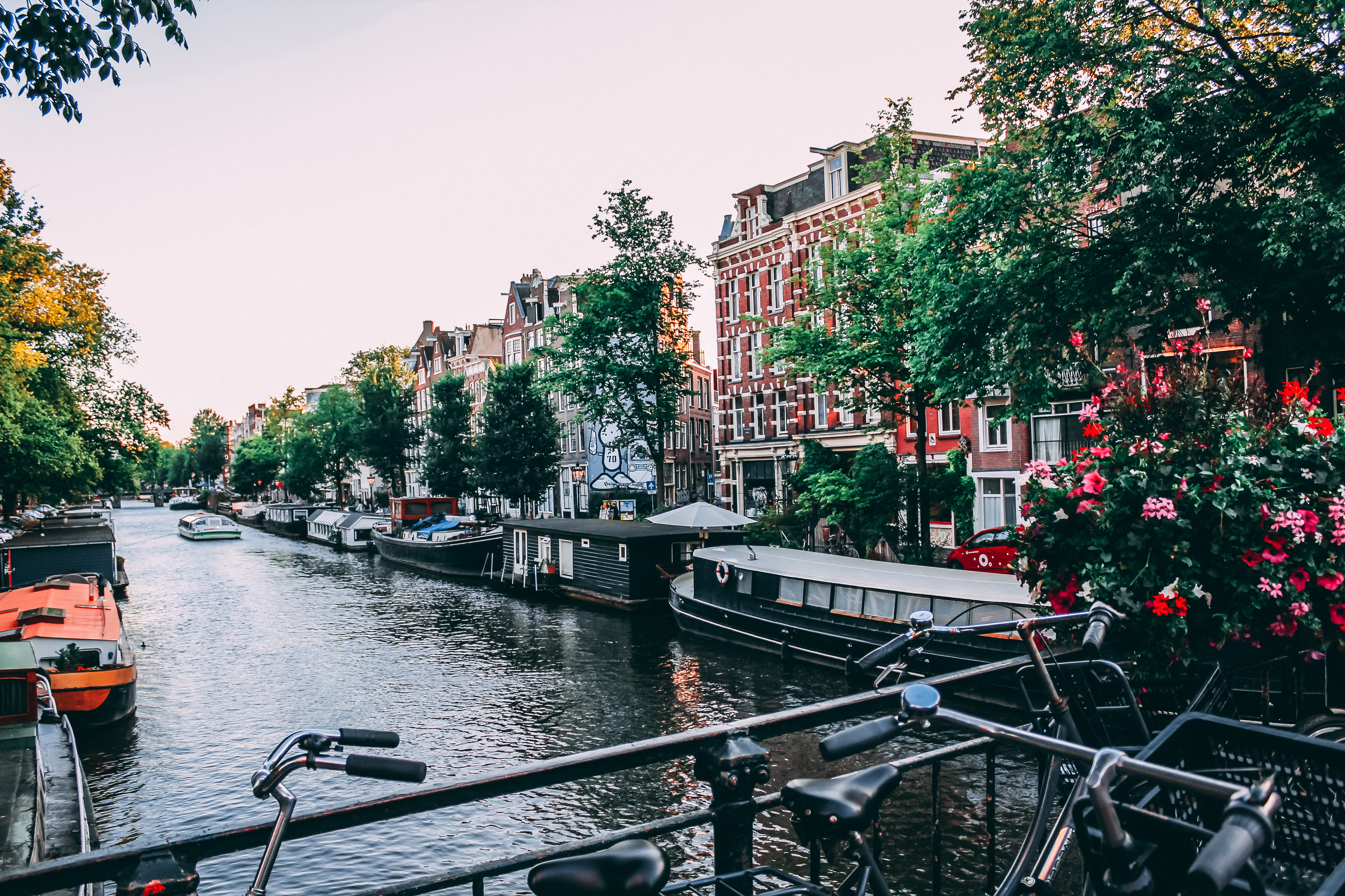 nature, canal, amsterdam, bicycle, mode of transportation, nautical vessel, sight, watercrafts, water, parked, city, car, three, motor vehicle, transportation system, HD Wallpaper