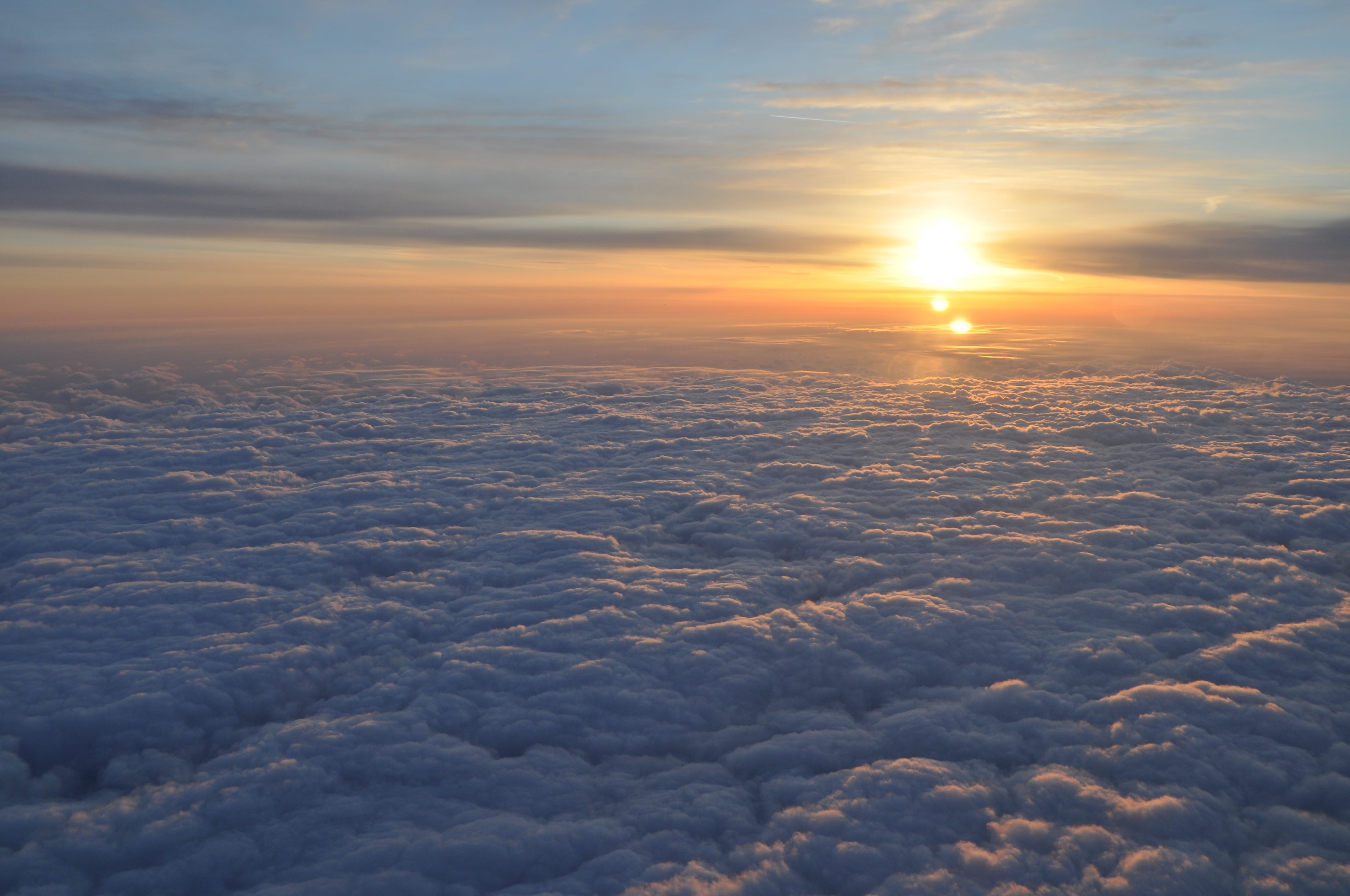 white, weather, bright, airplane, tranquility, above, beautiful, view, cloud - Sky, golden, flying, blue, nature, tranquil scene, sunset, sunrise, idyllic, HD Wallpaper