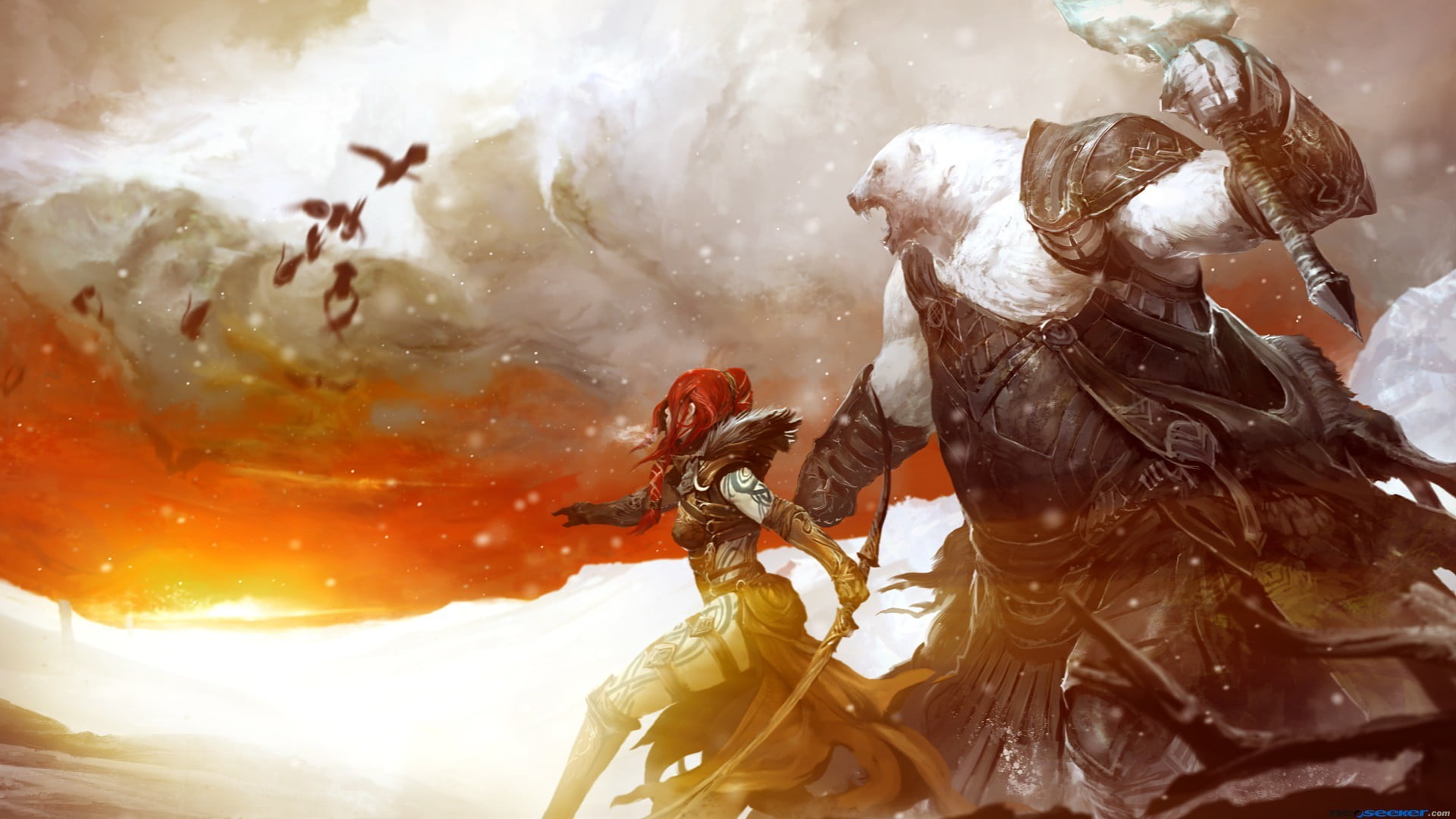 clothing, outdoors, Guild Wars 2, real people, cold temperature, males, two people, togetherness, women, 1080P, excitement, fantasy art, leisure activity, HD Wallpaper