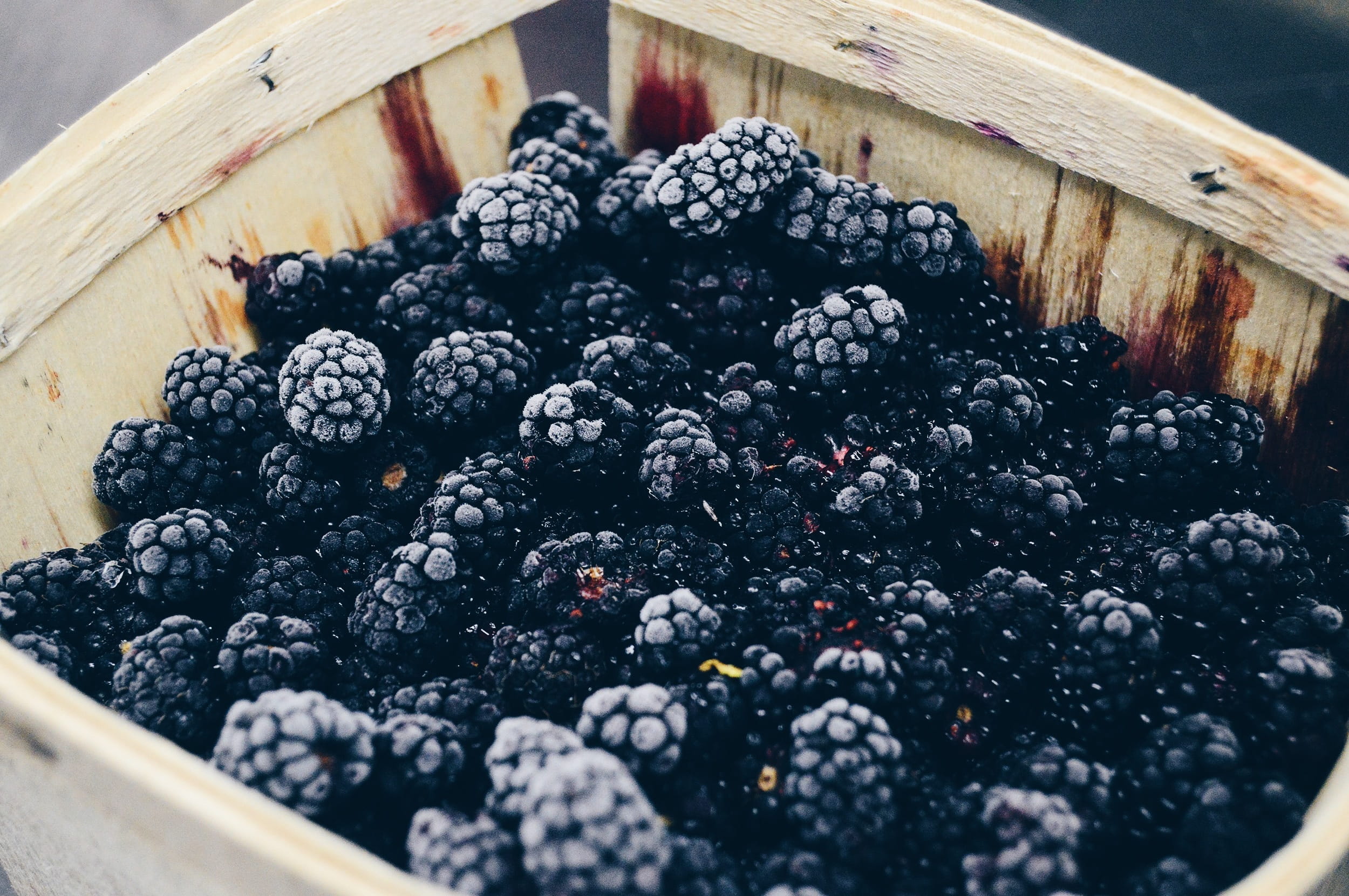 still life, container, fruit, freshness, blackberries, wood - material, blackberry, ripe, high angle view, freshly, berry, abundance, 1080P, black color, HD Wallpaper