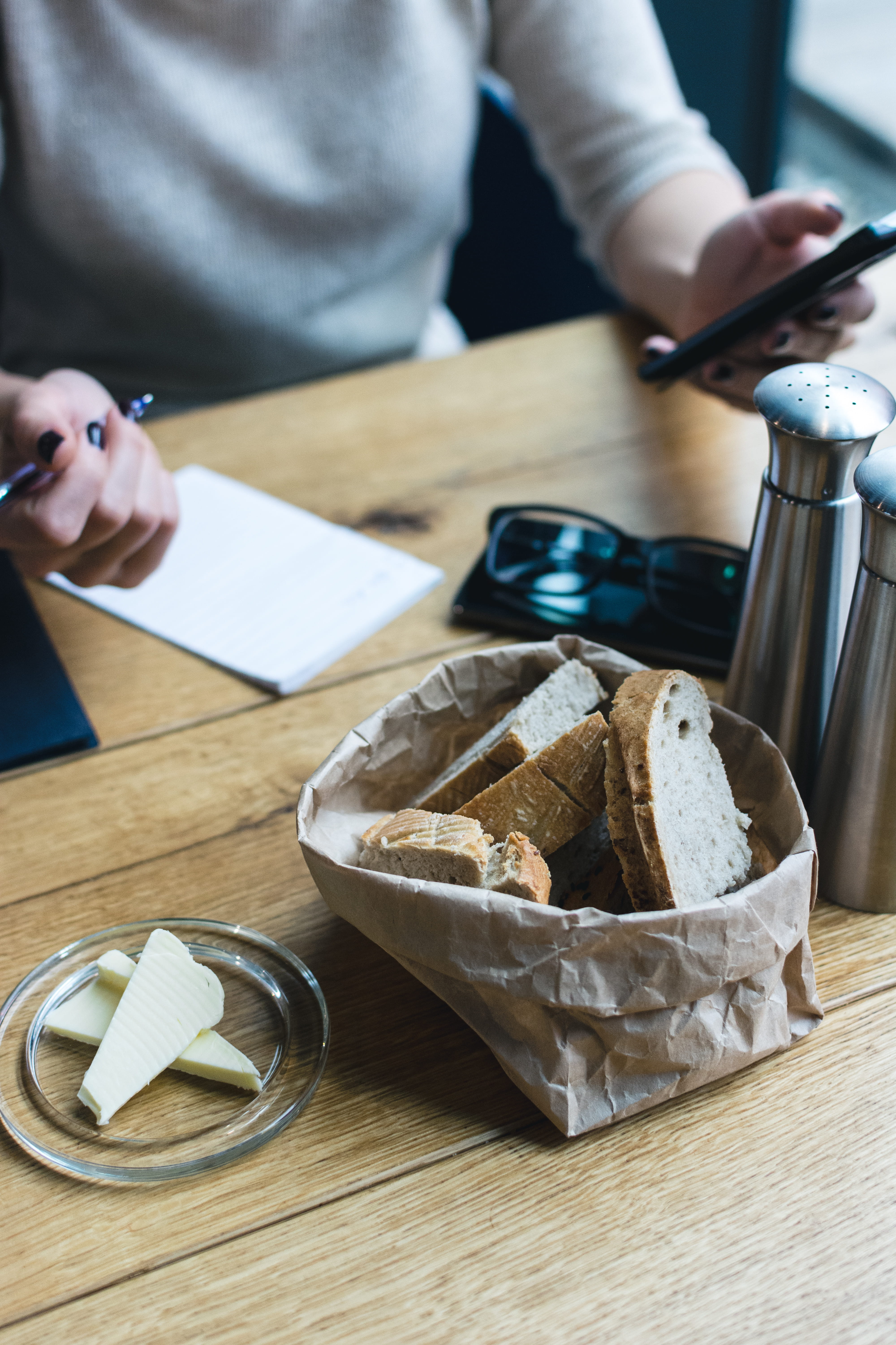 food and drink, coffee - Drink, butter, people, working, table, unrecognizable person, bread, paper, wood, adults only, holding, 5K, human body part, hand, Phone HD Wallpaper